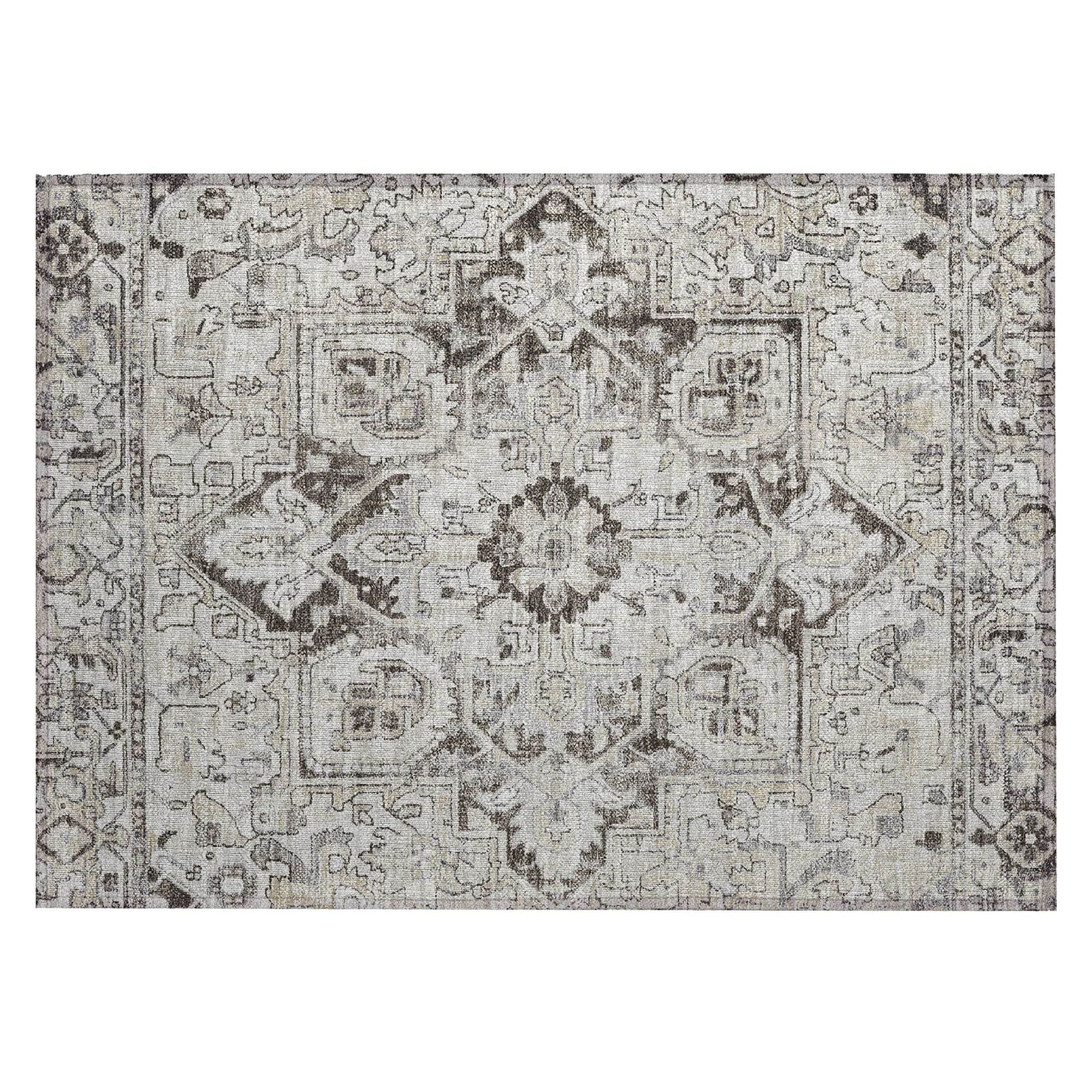 Machine Washable Ivory Rug - Indoor / Outdoor - Kids / Pet Friendly Oriental Print Rug