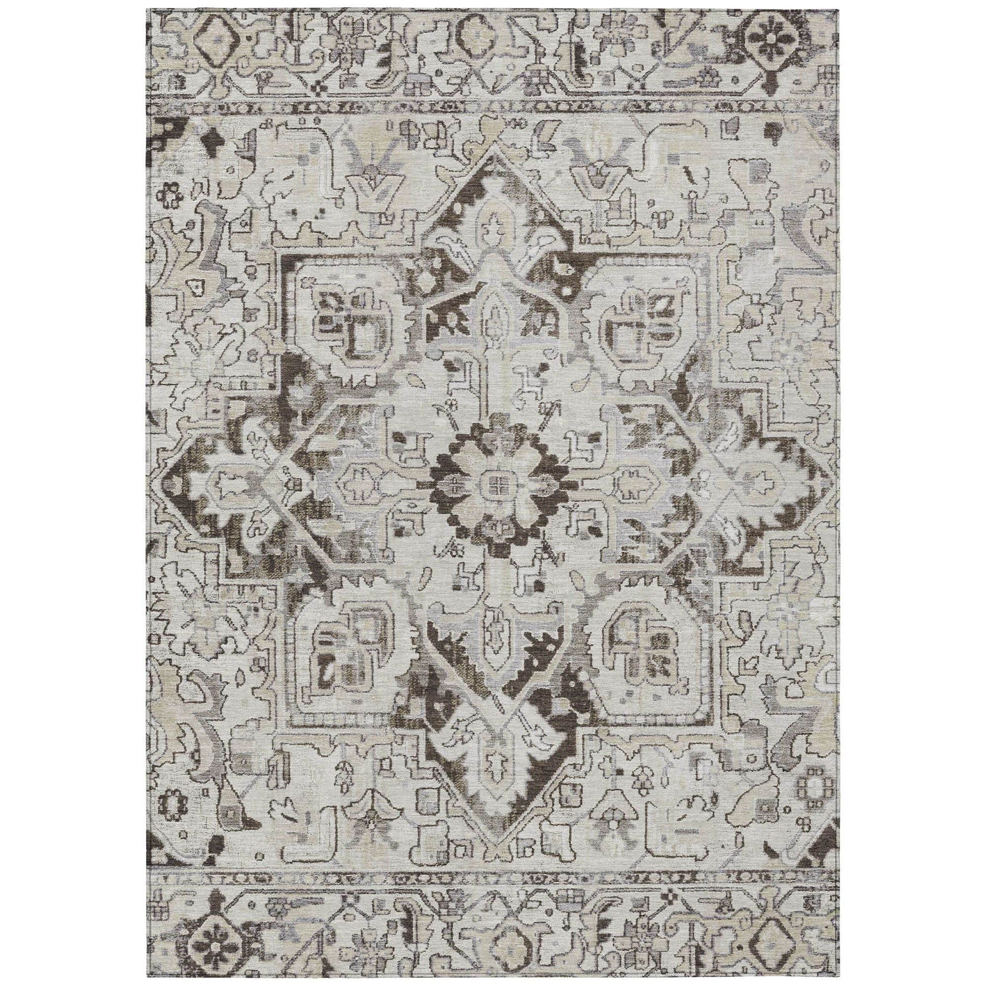 Machine Washable Ivory Rug - Indoor / Outdoor - Kids / Pet Friendly Oriental Print Rug