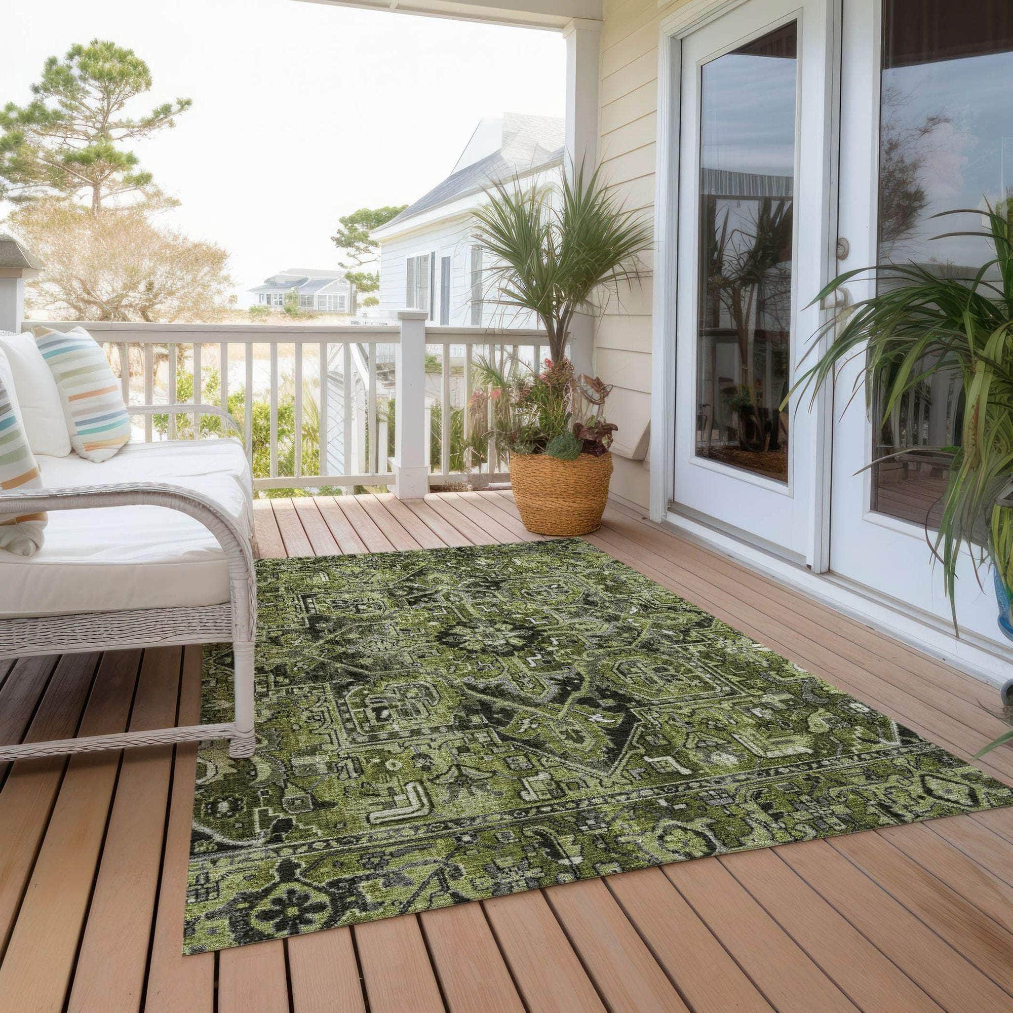 Machine Made ACN570 Olive Green Rugs
