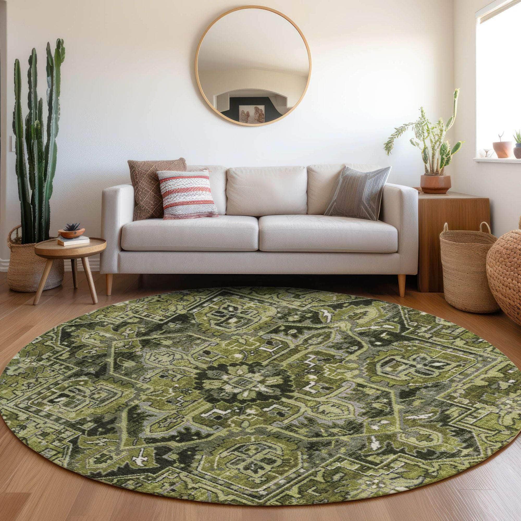 Machine Made ACN570 Olive Green Rugs