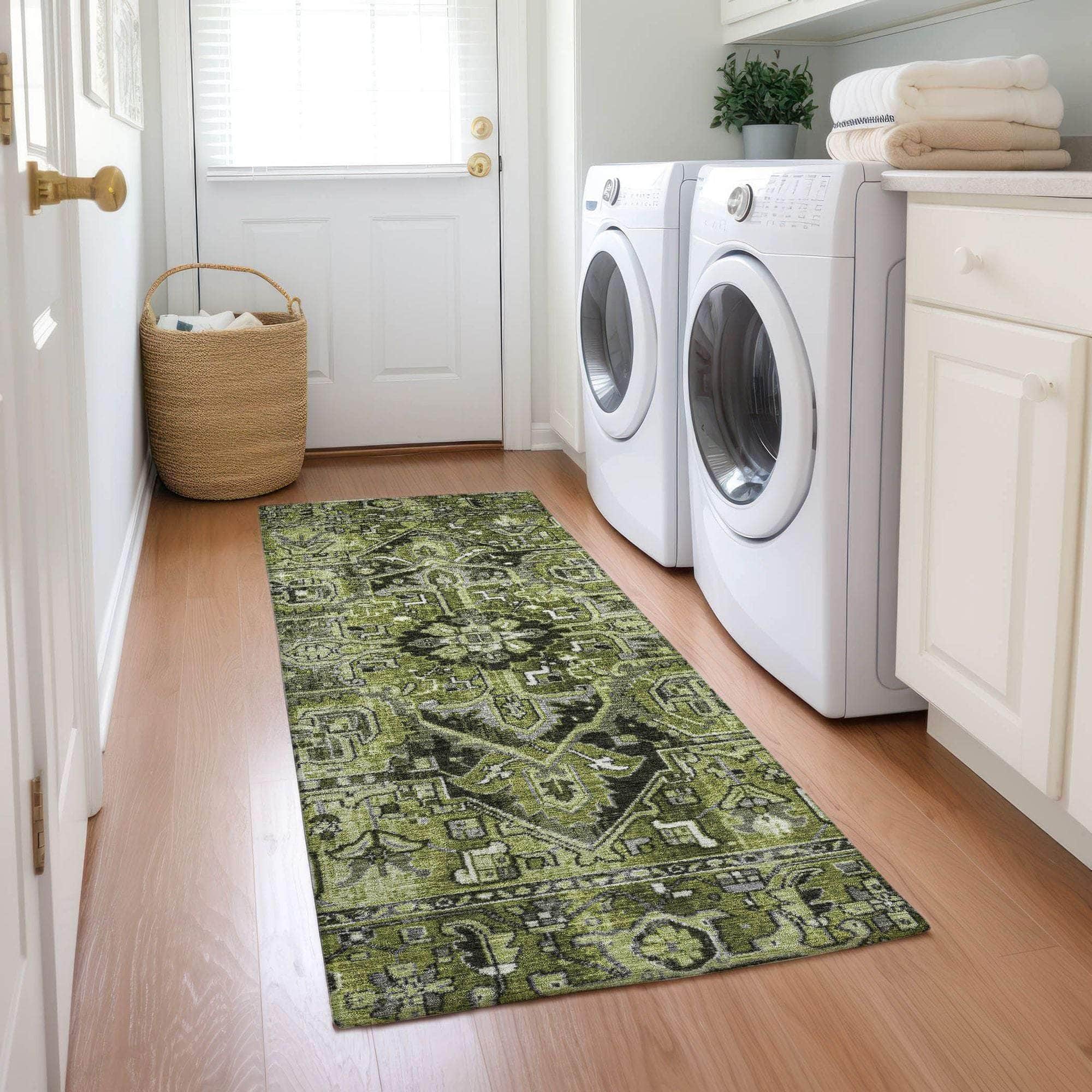 Machine Made ACN570 Olive Green Rugs