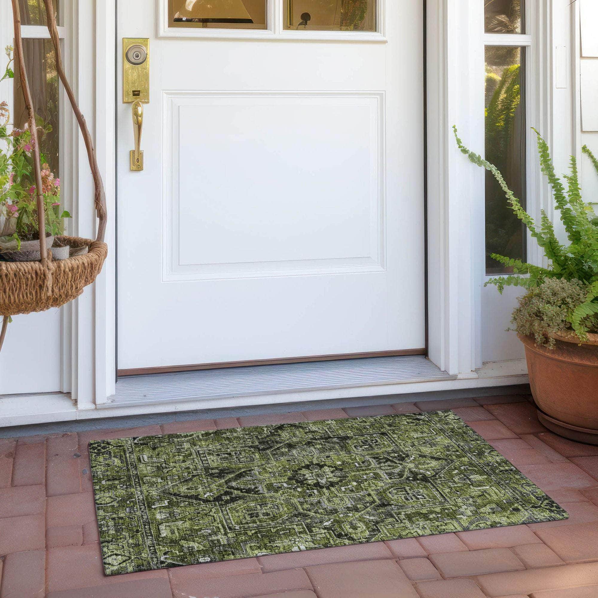 Machine Made ACN570 Olive Green Rugs