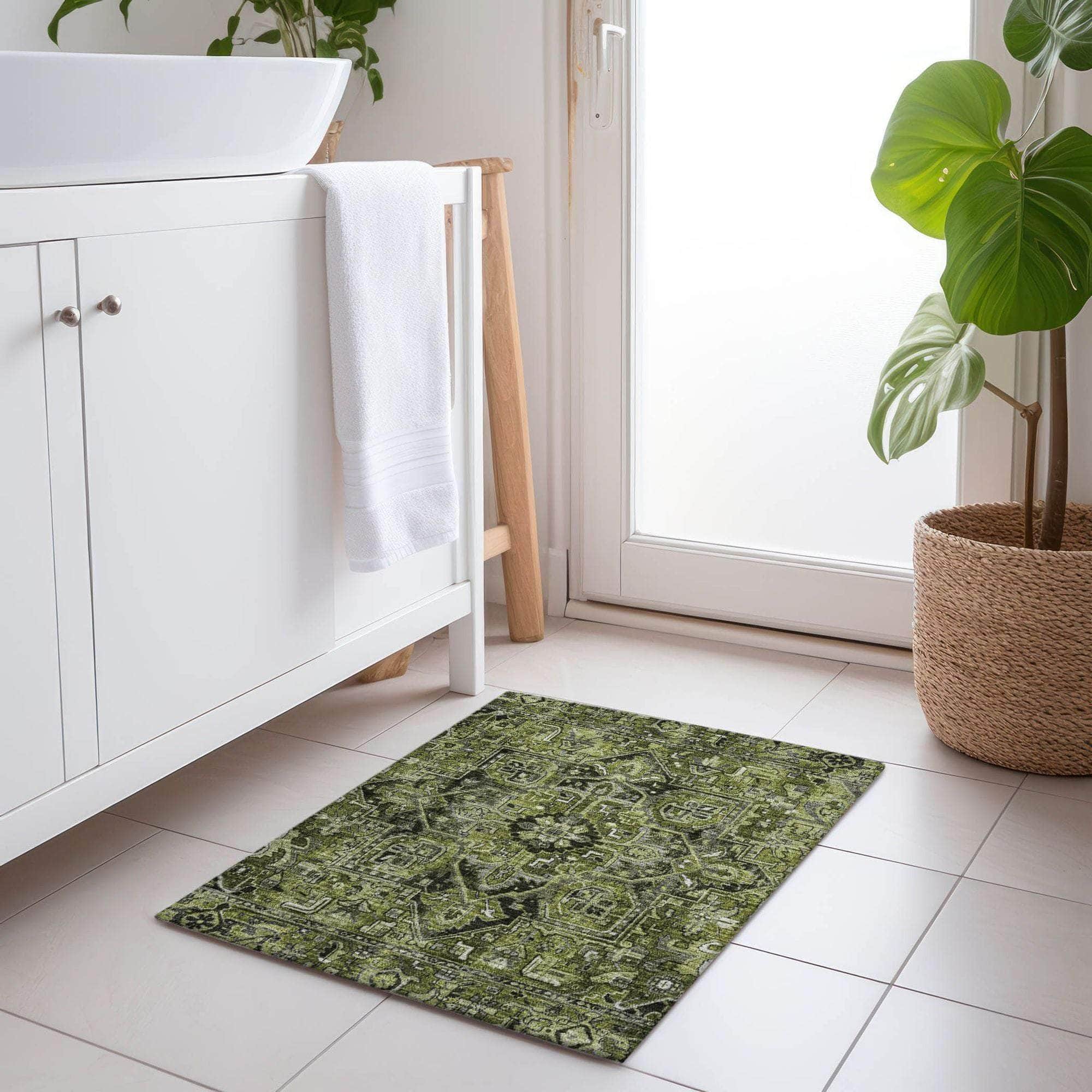 Machine Made ACN570 Olive Green Rugs