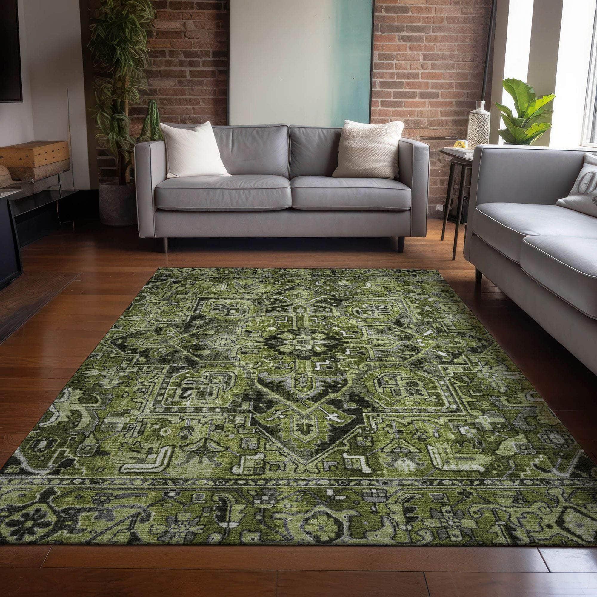 Machine Made ACN570 Olive Green Rugs