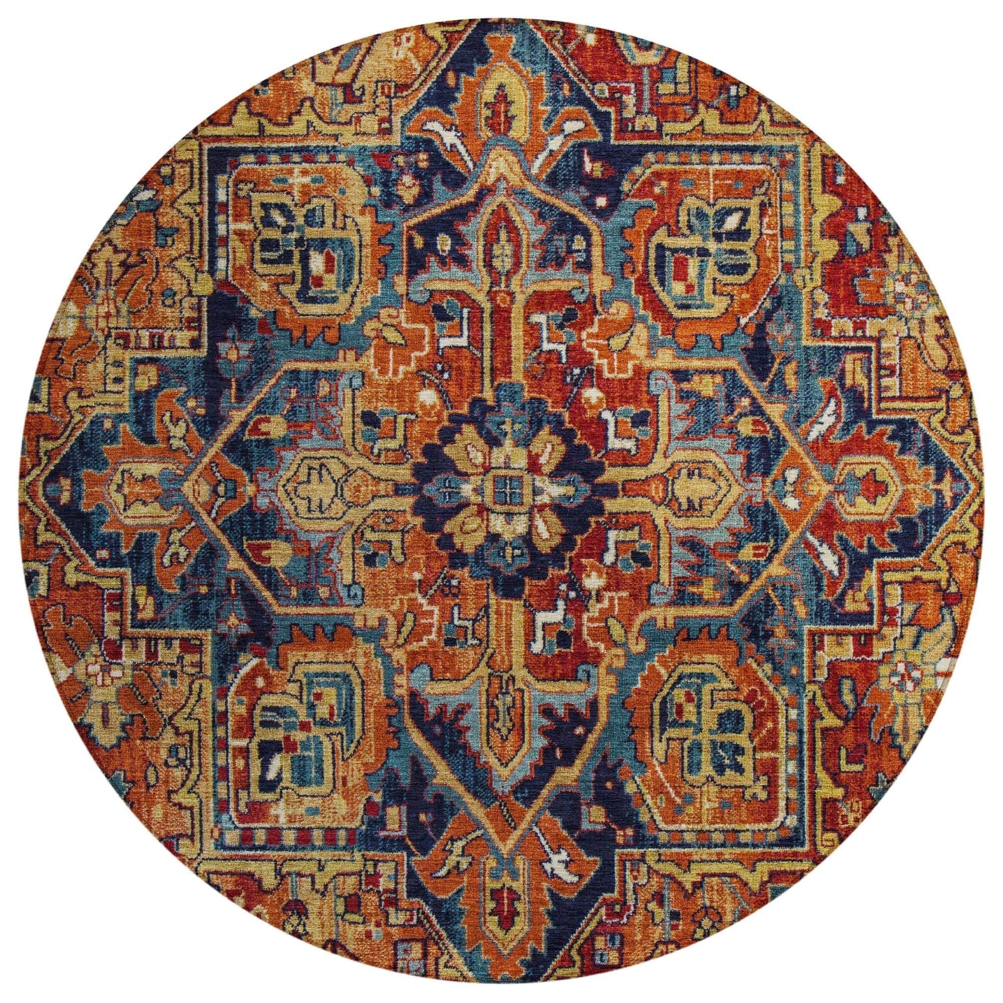 Machine Washable Paprika Orange Rug - Indoor / Outdoor - Kids / Pet Friendly Oriental Print Rug