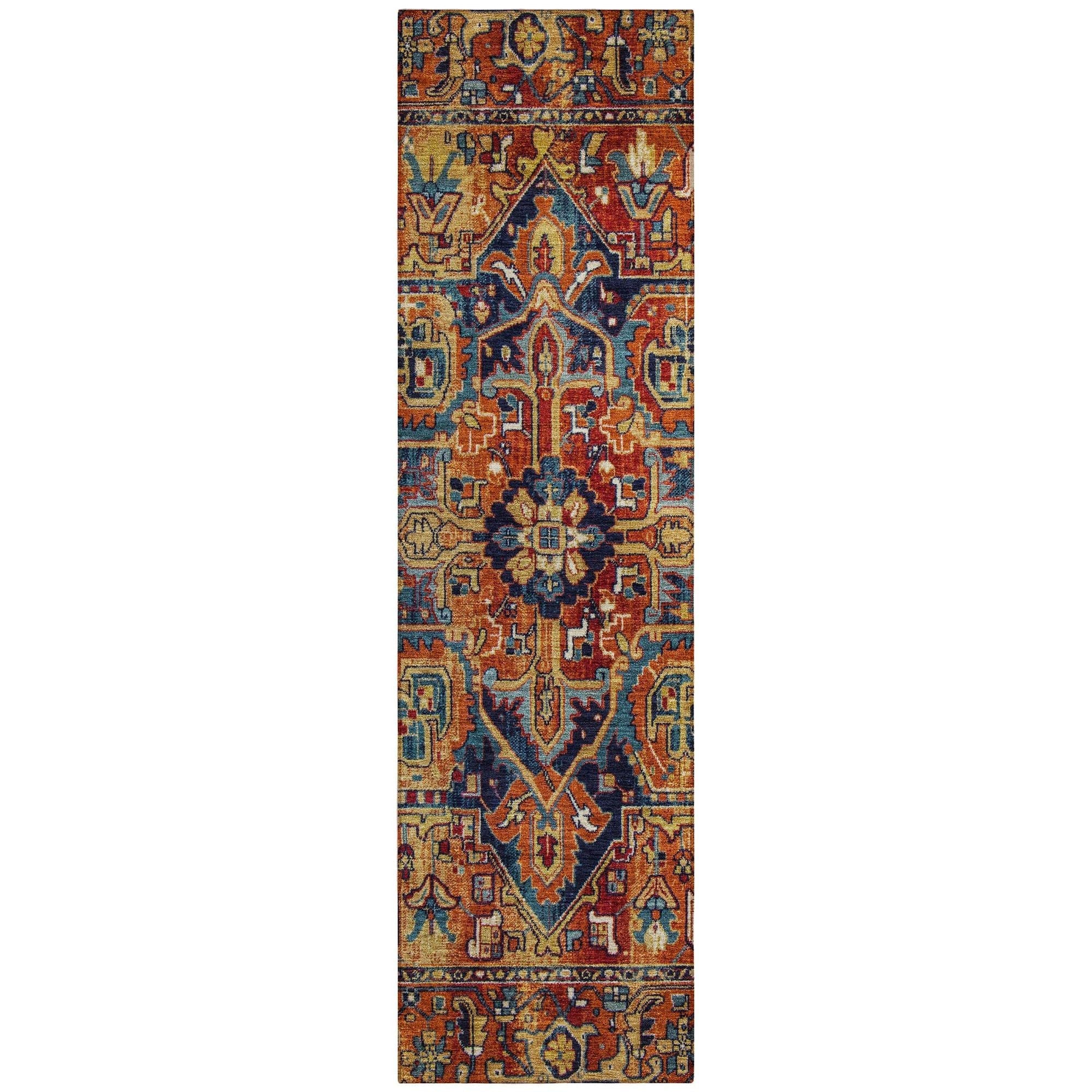 Machine Washable Paprika Orange Rug - Indoor / Outdoor - Kids / Pet Friendly Oriental Print Rug