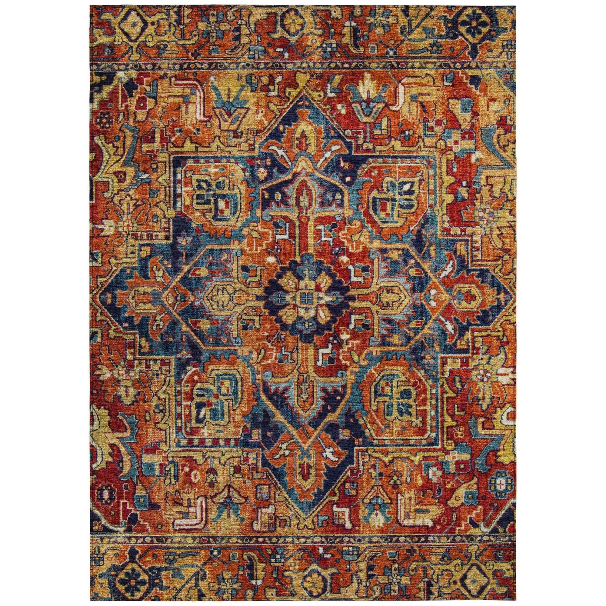 Machine Washable Paprika Orange Rug - Indoor / Outdoor - Kids / Pet Friendly Oriental Print Rug