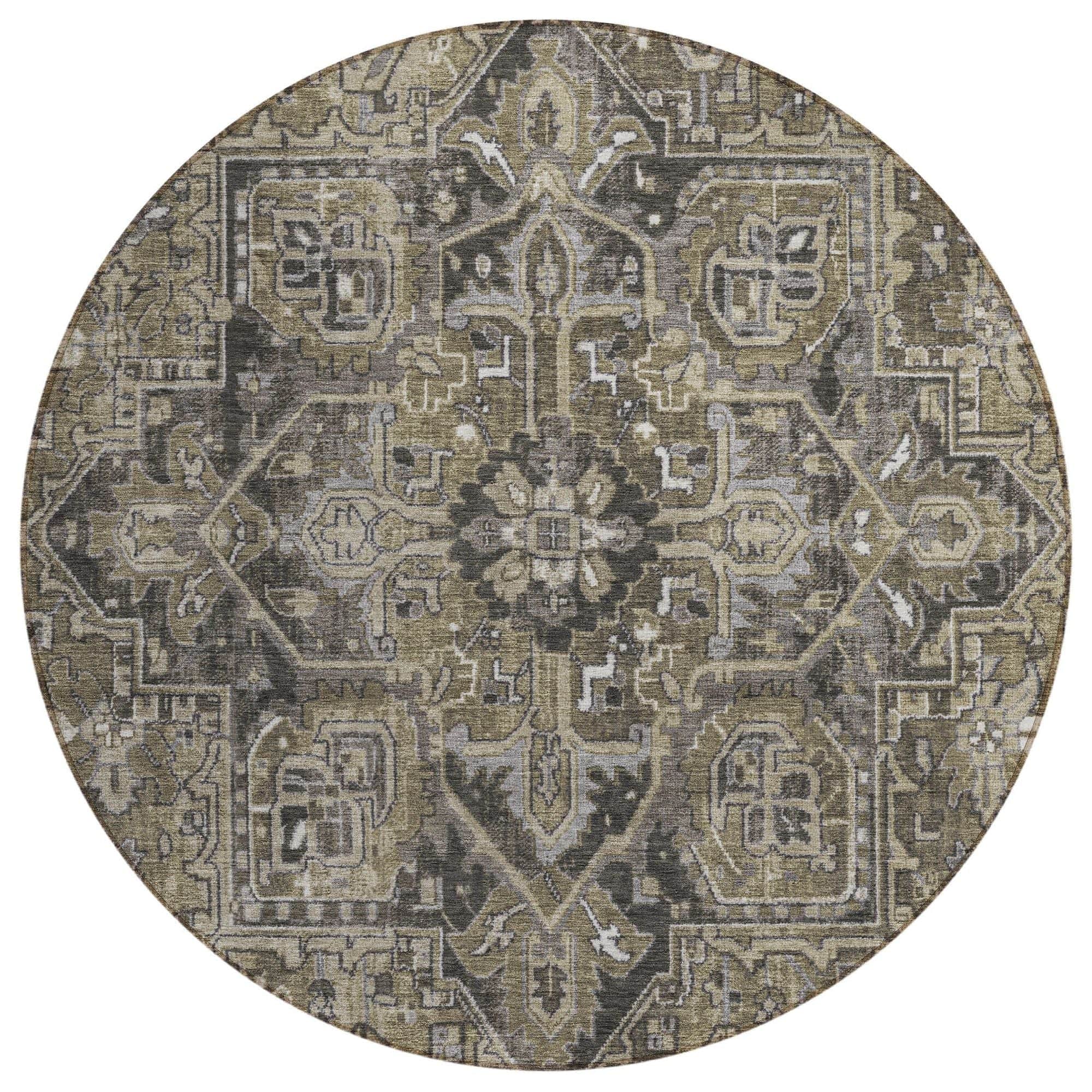 Machine Washable Taupe Brown Rug - Indoor / Outdoor - Kids / Pet Friendly Oriental Print Rug