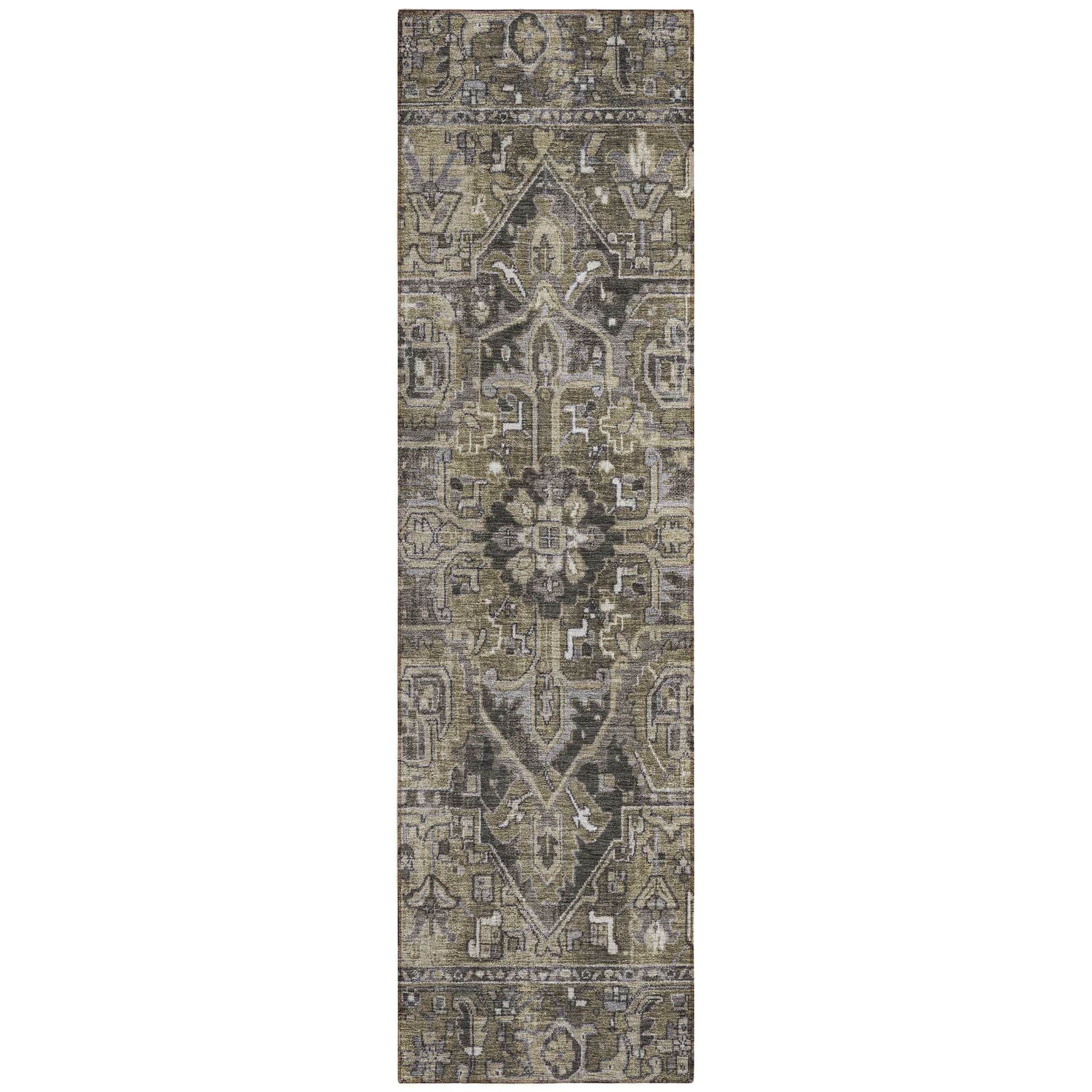 Machine Washable Taupe Brown Rug - Indoor / Outdoor - Kids / Pet Friendly Oriental Print Rug