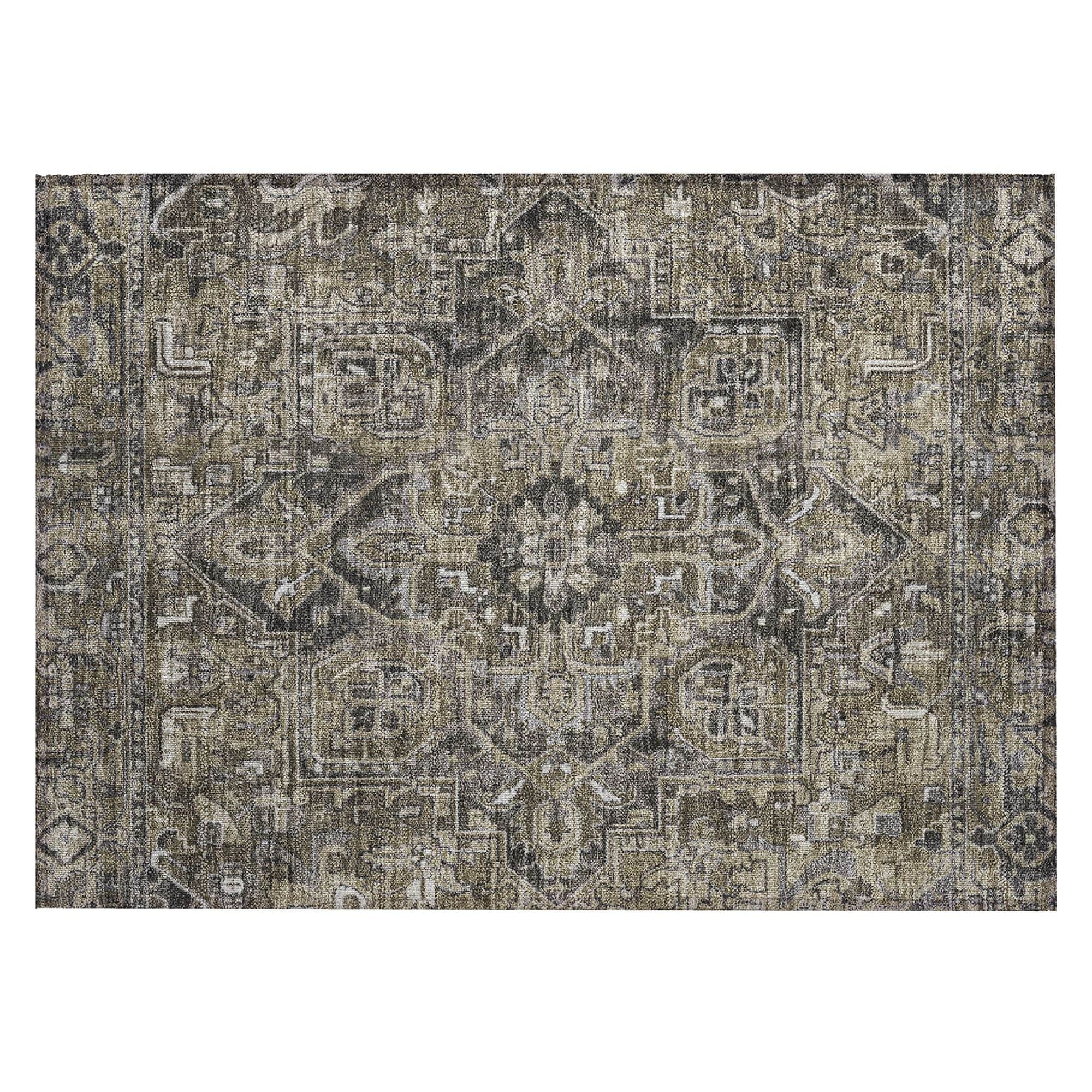 Machine Washable Taupe Brown Rug - Indoor / Outdoor - Kids / Pet Friendly Oriental Print Rug