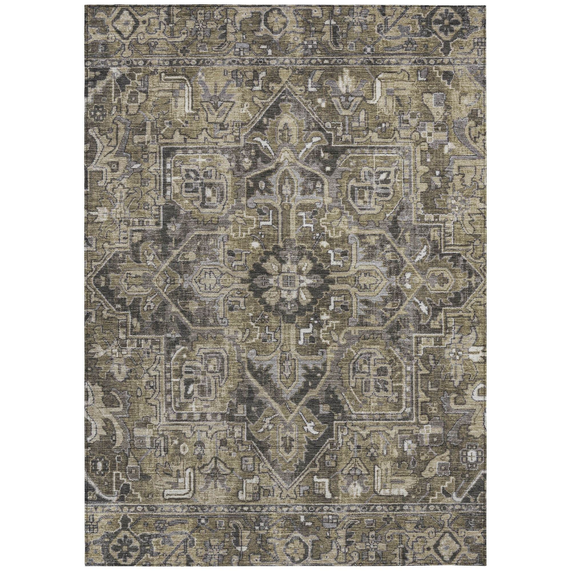 Machine Washable Taupe Brown Rug - Indoor / Outdoor - Kids / Pet Friendly Oriental Print Rug