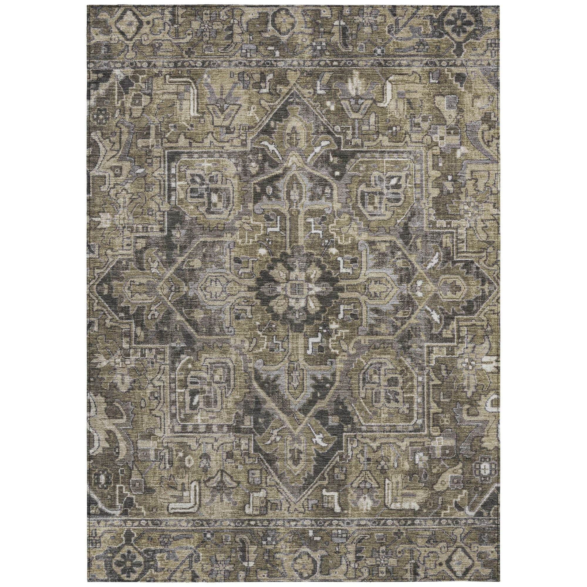Machine Washable Taupe Brown Rug - Indoor / Outdoor - Kids / Pet Friendly Oriental Print Rug