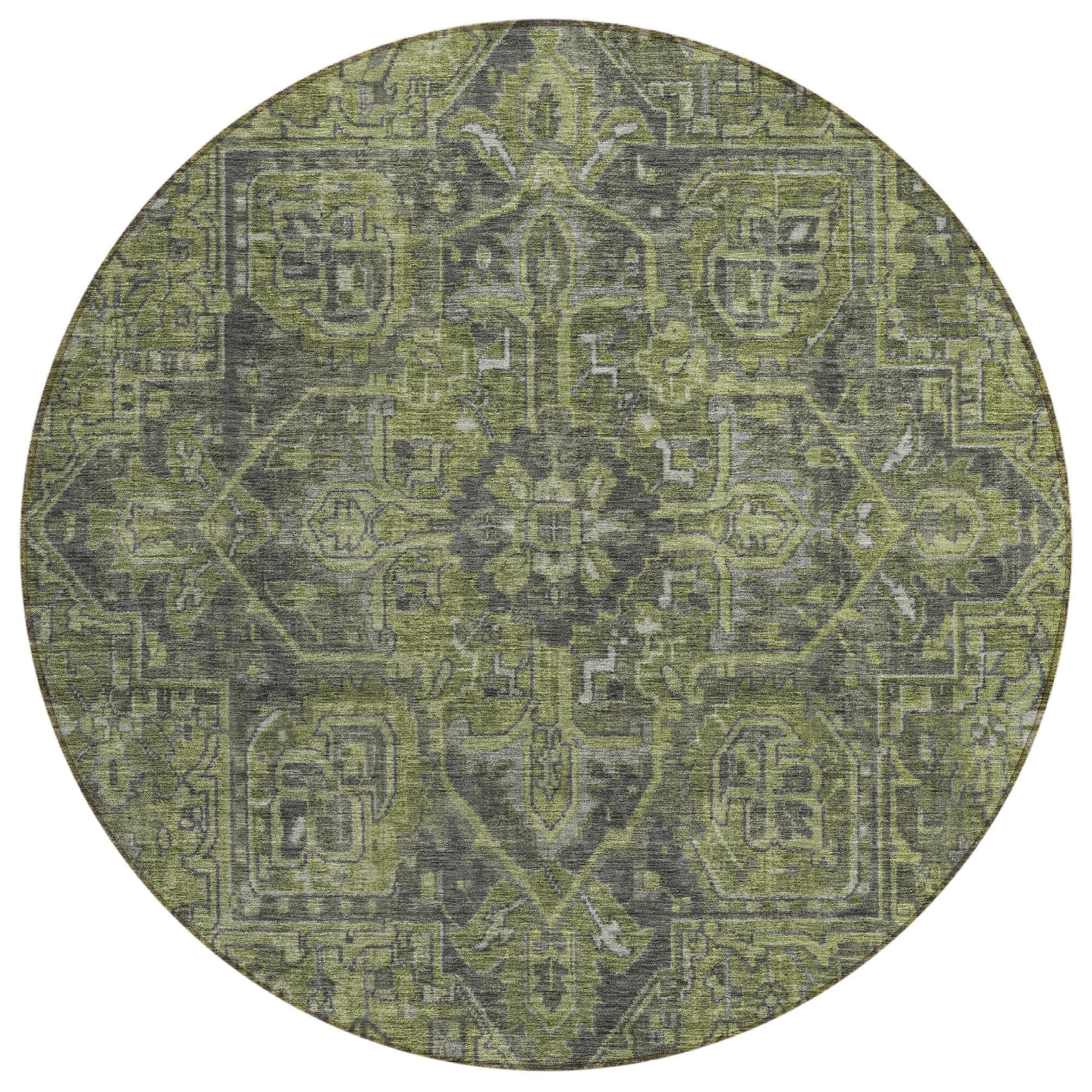 Machine Washable Green Rug - Indoor / Outdoor - Kids / Pet Friendly Oriental Print Rug