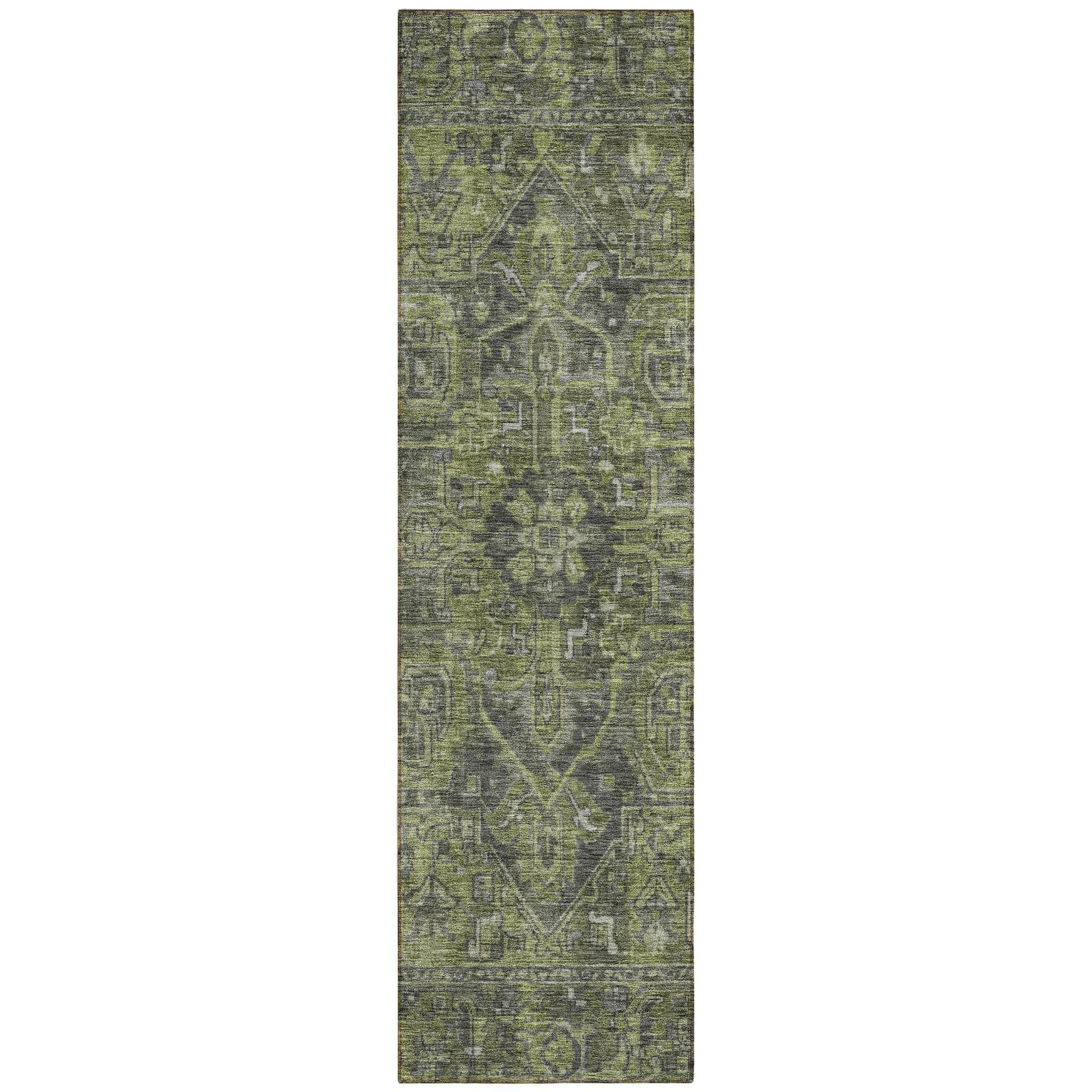 Machine Washable Green Rug - Indoor / Outdoor - Kids / Pet Friendly Oriental Print Rug