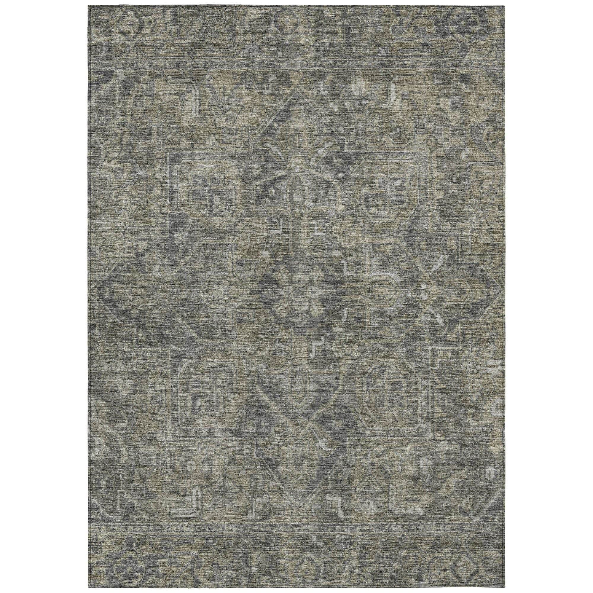 Machine Washable Mocha Brown Rug - Indoor / Outdoor - Kids / Pet Friendly Oriental Print Rug
