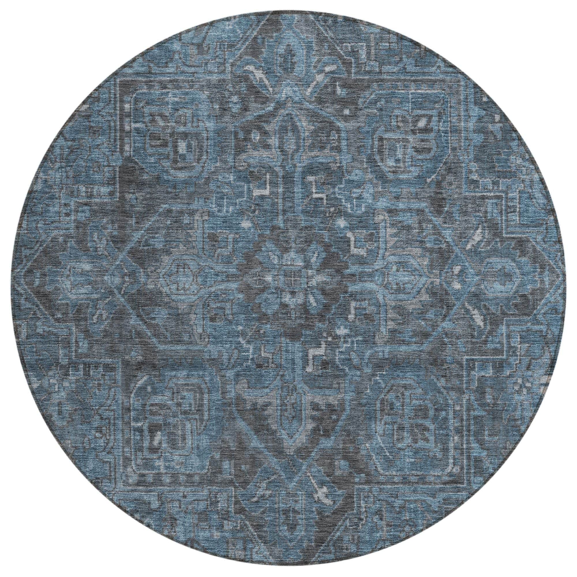 Machine Washable Navy Blue Rug - Indoor / Outdoor - Kids / Pet Friendly Oriental Print Rug