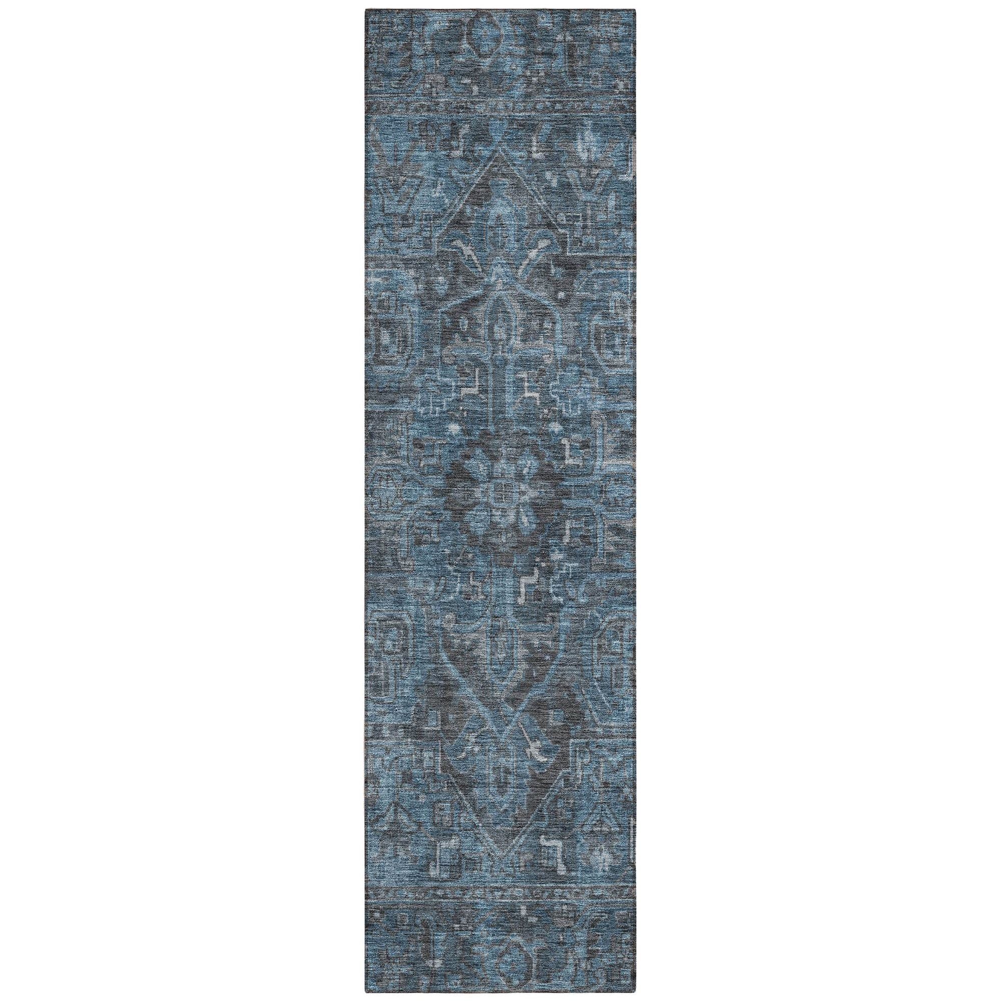 Machine Washable Navy Blue Rug - Indoor / Outdoor - Kids / Pet Friendly Oriental Print Rug