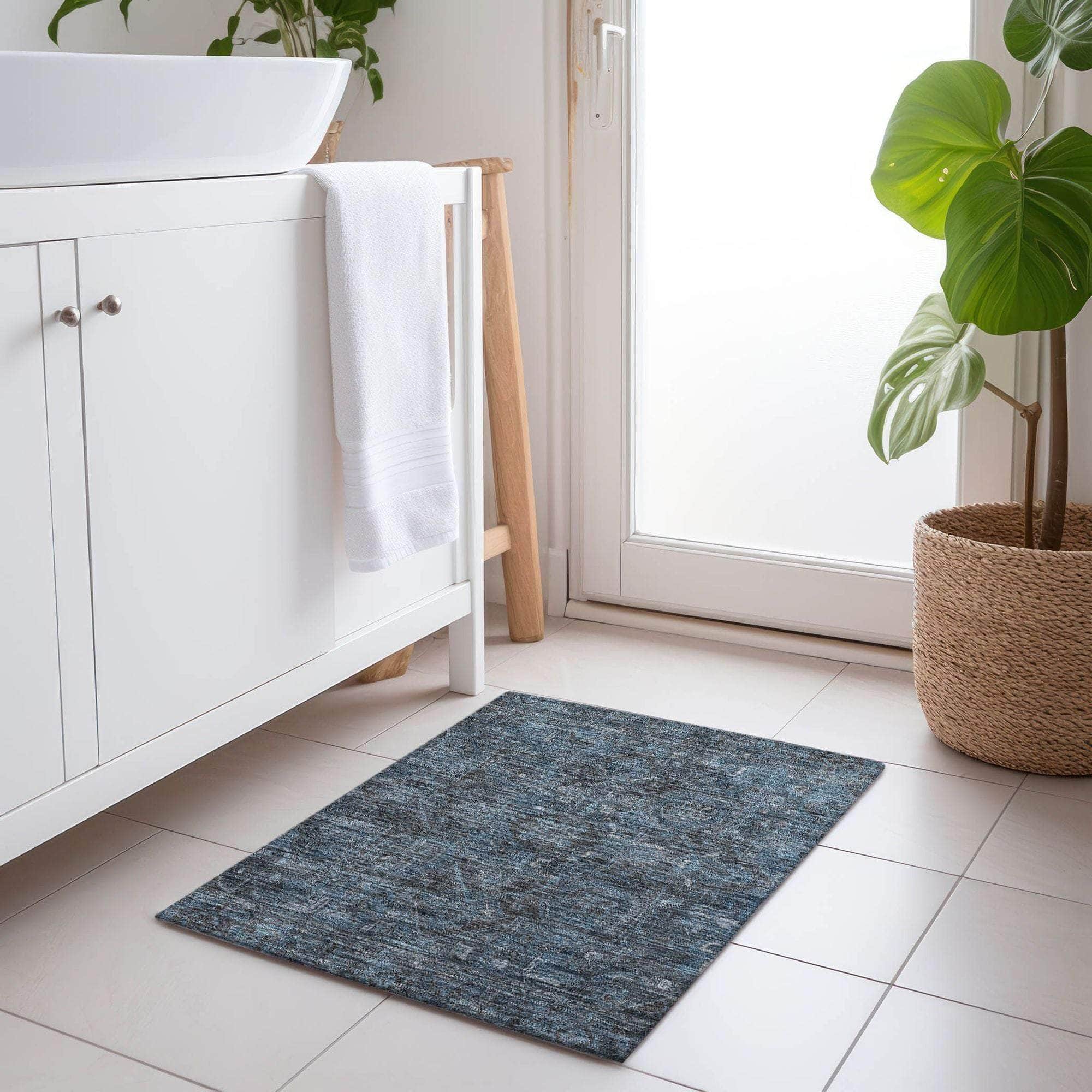 Machine Made ACN571 Navy Blue Rugs