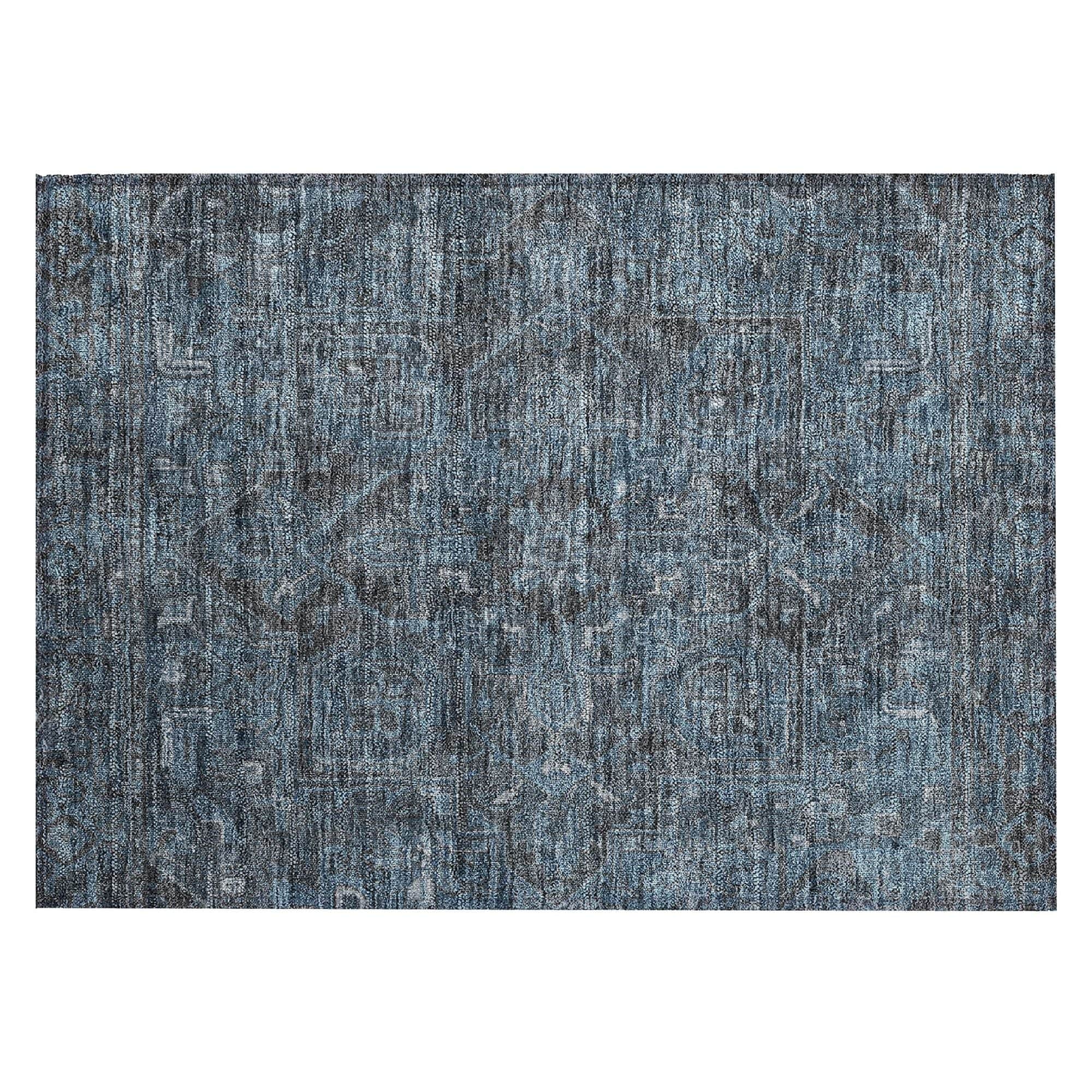 Machine Washable Navy Blue Rug - Indoor / Outdoor - Kids / Pet Friendly Oriental Print Rug