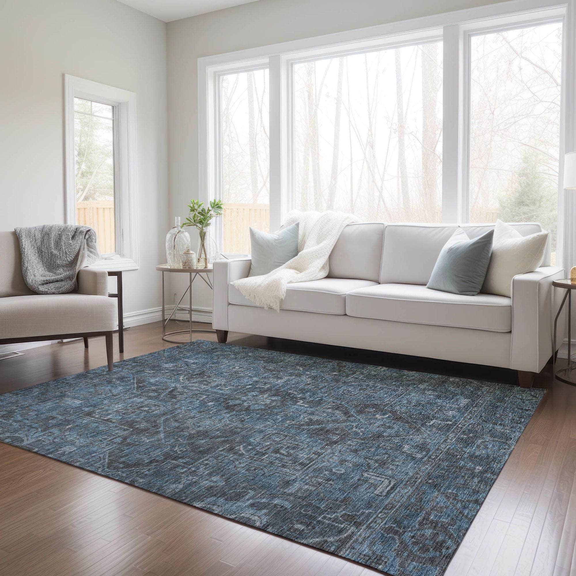 Machine Made ACN571 Navy Blue Rugs