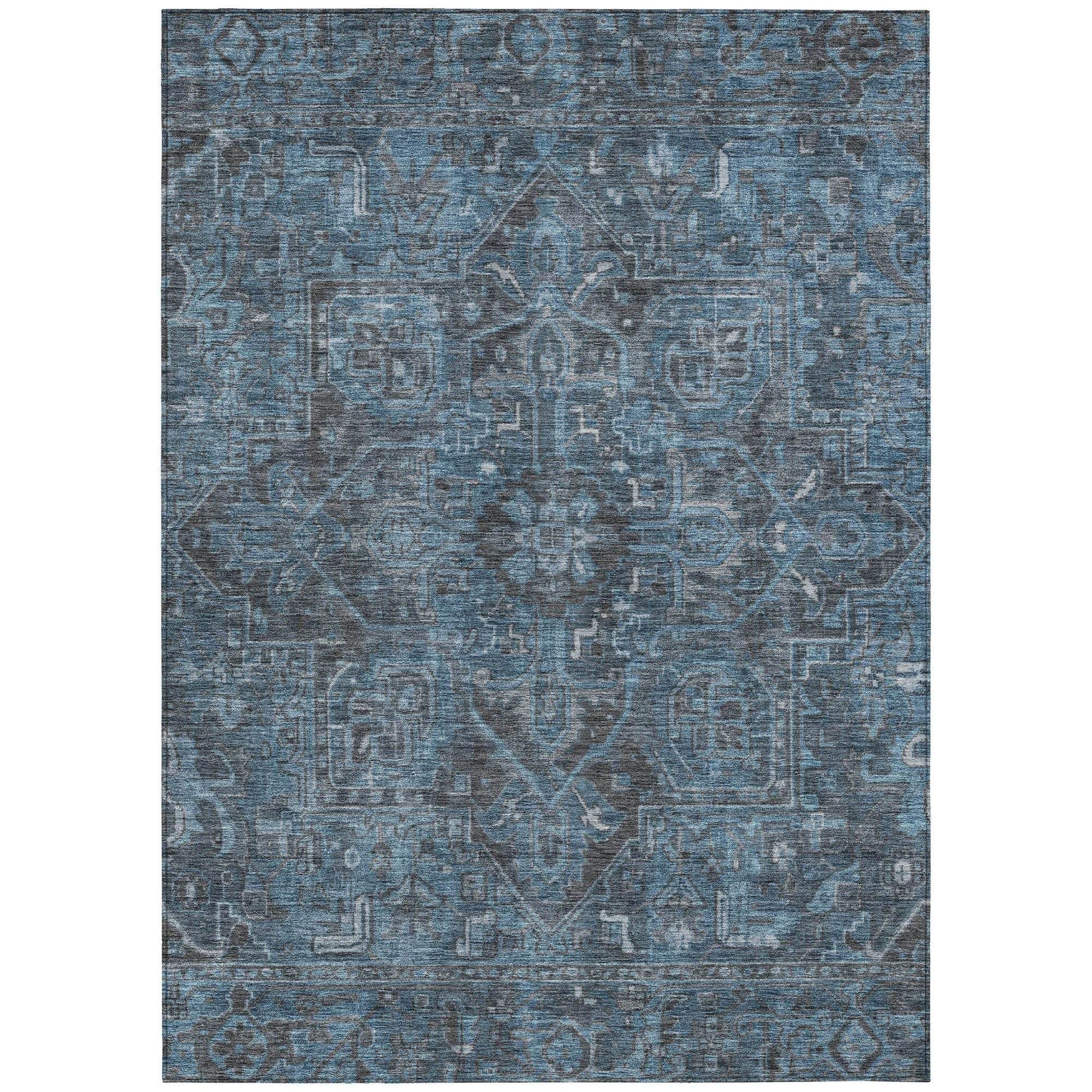 Machine Washable Navy Blue Rug - Indoor / Outdoor - Kids / Pet Friendly Oriental Print Rug