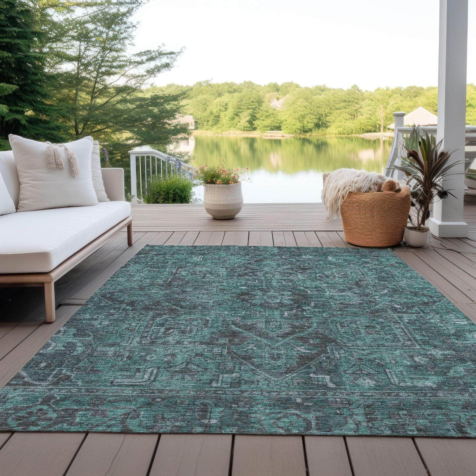 Machine Made ACN571 Turquoise Teal Rugs