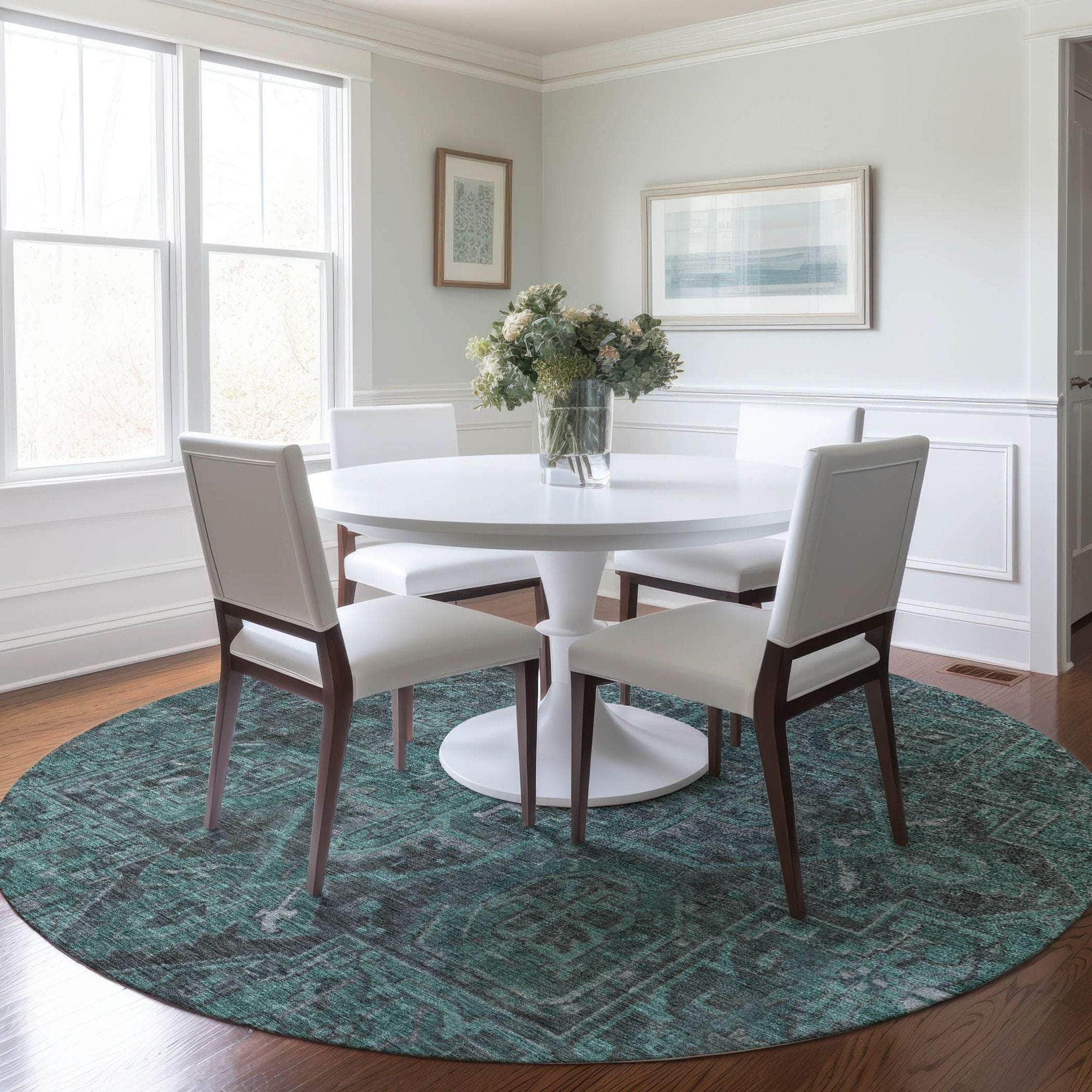 Machine Made ACN571 Turquoise Teal Rugs
