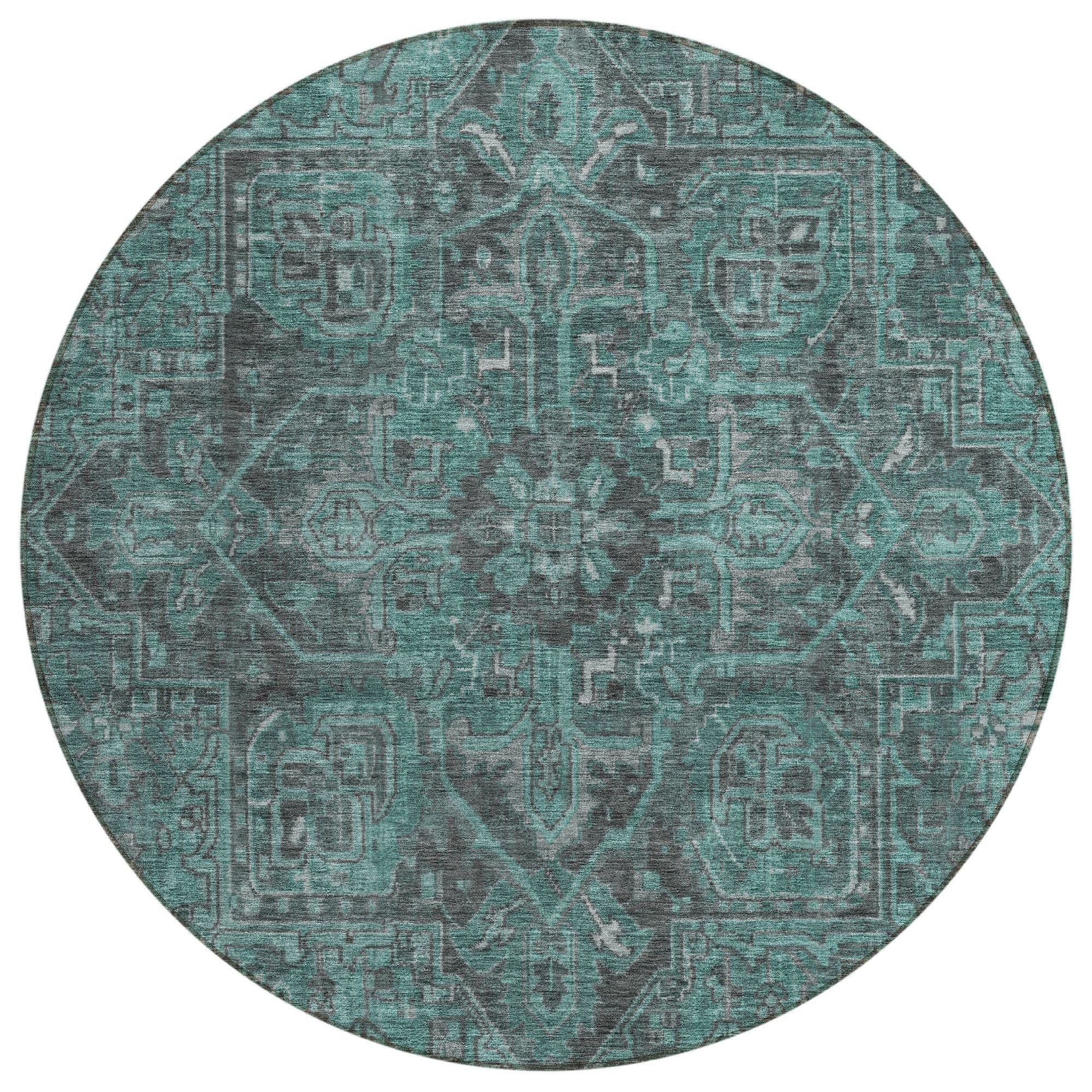 Machine Washable Turquoise Teal Rug - Indoor / Outdoor - Kids / Pet Friendly Oriental Print Rug