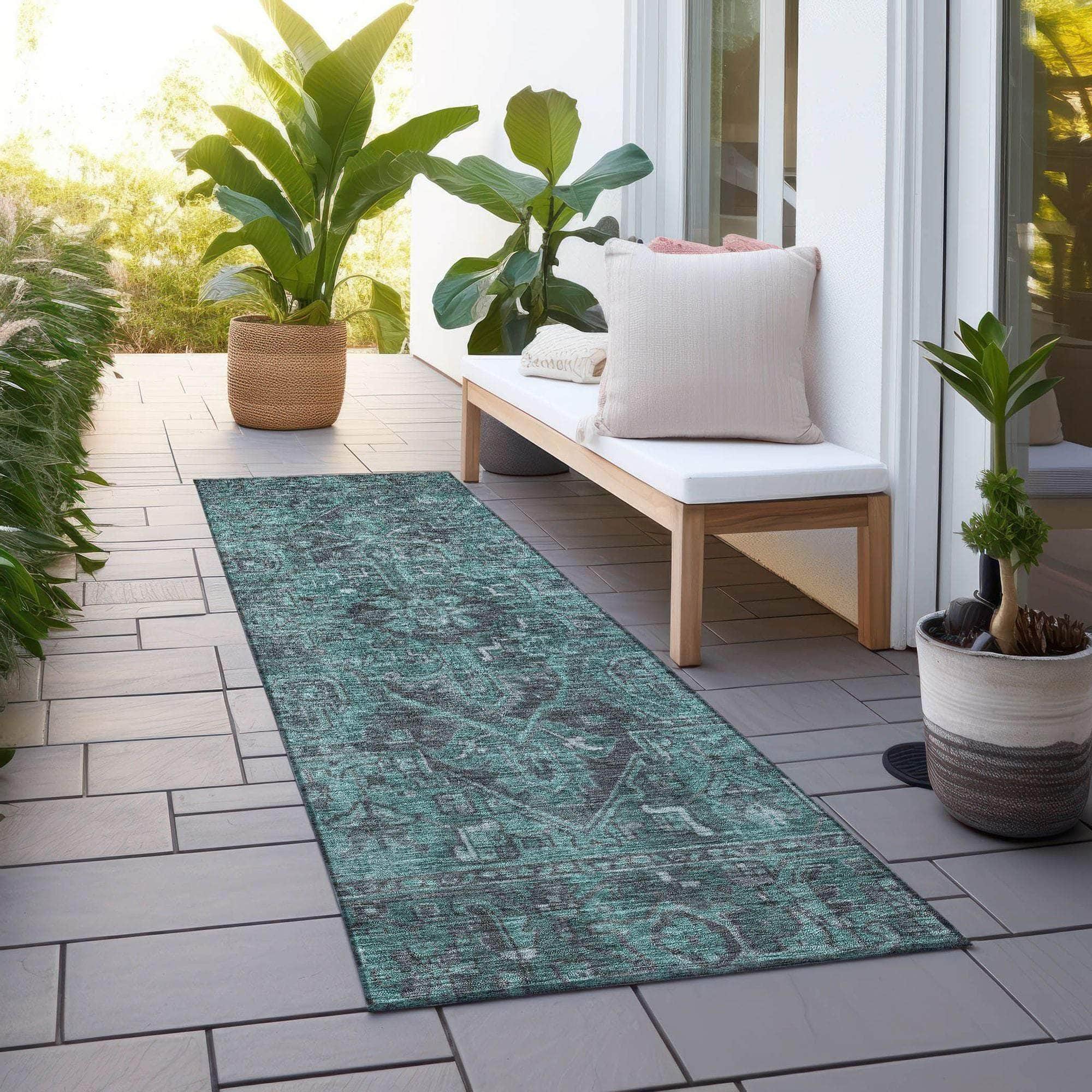 Machine Made ACN571 Turquoise Teal Rugs