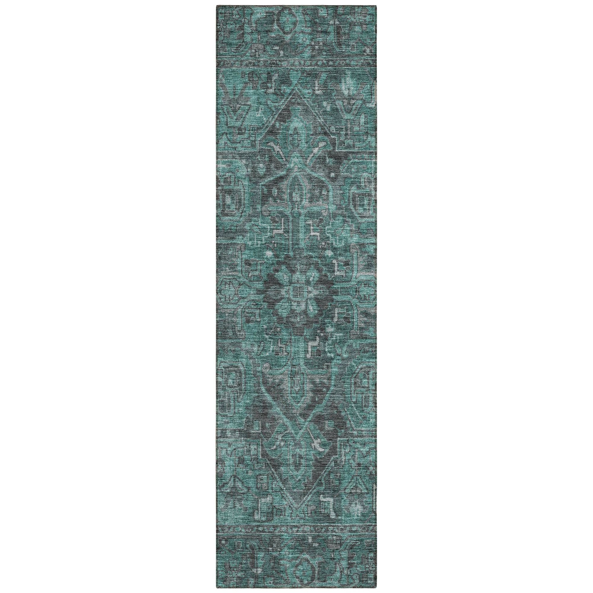 Machine Washable Turquoise Teal Rug - Indoor / Outdoor - Kids / Pet Friendly Oriental Print Rug