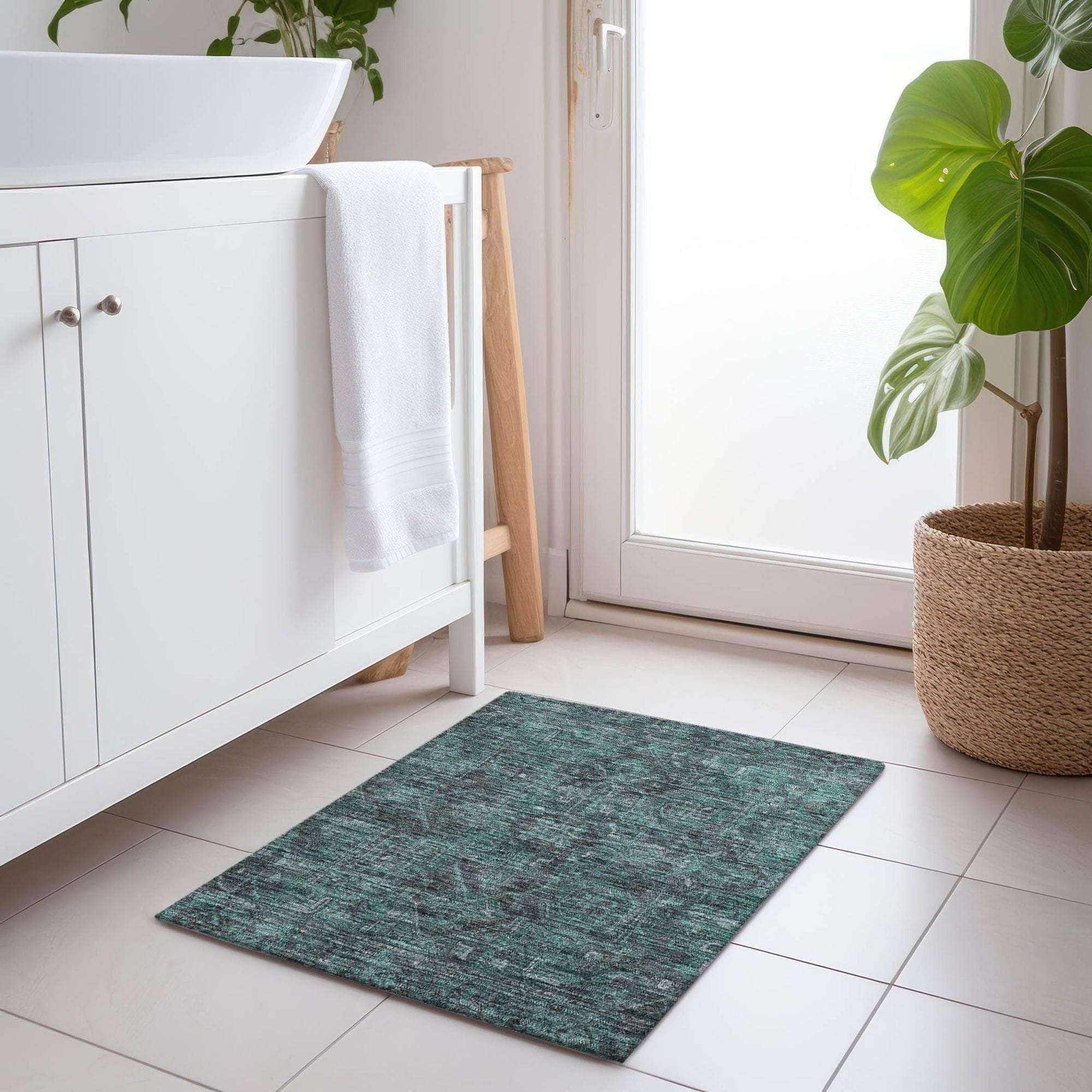 Machine Made ACN571 Turquoise Teal Rugs