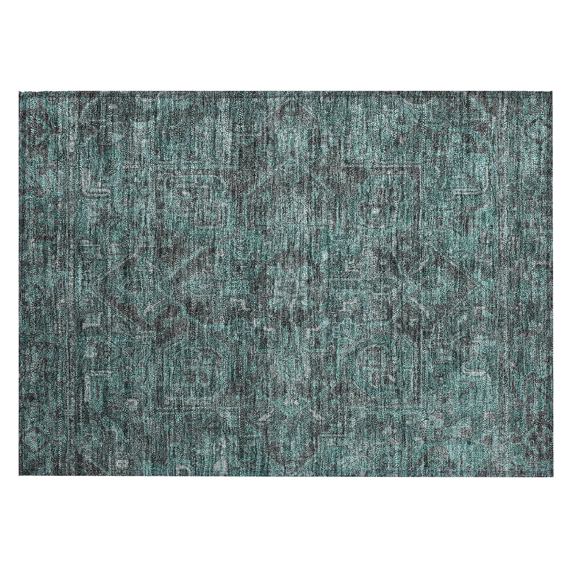 Machine Washable Turquoise Teal Rug - Indoor / Outdoor - Kids / Pet Friendly Oriental Print Rug