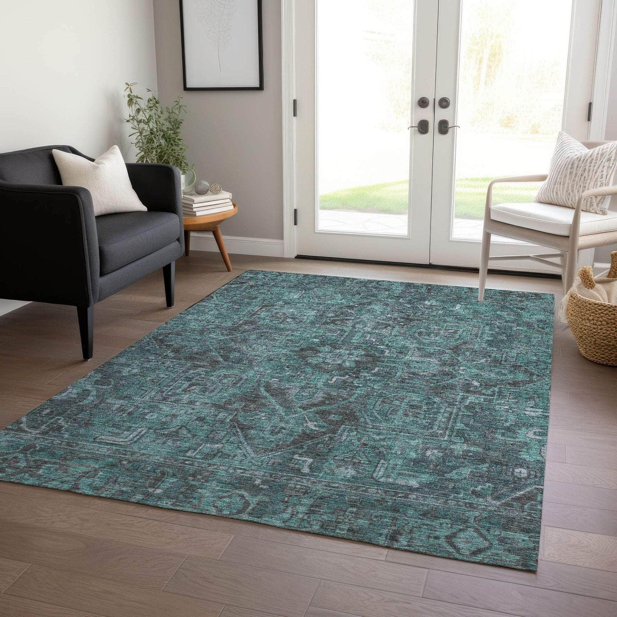Machine Made ACN571 Turquoise Teal Rugs