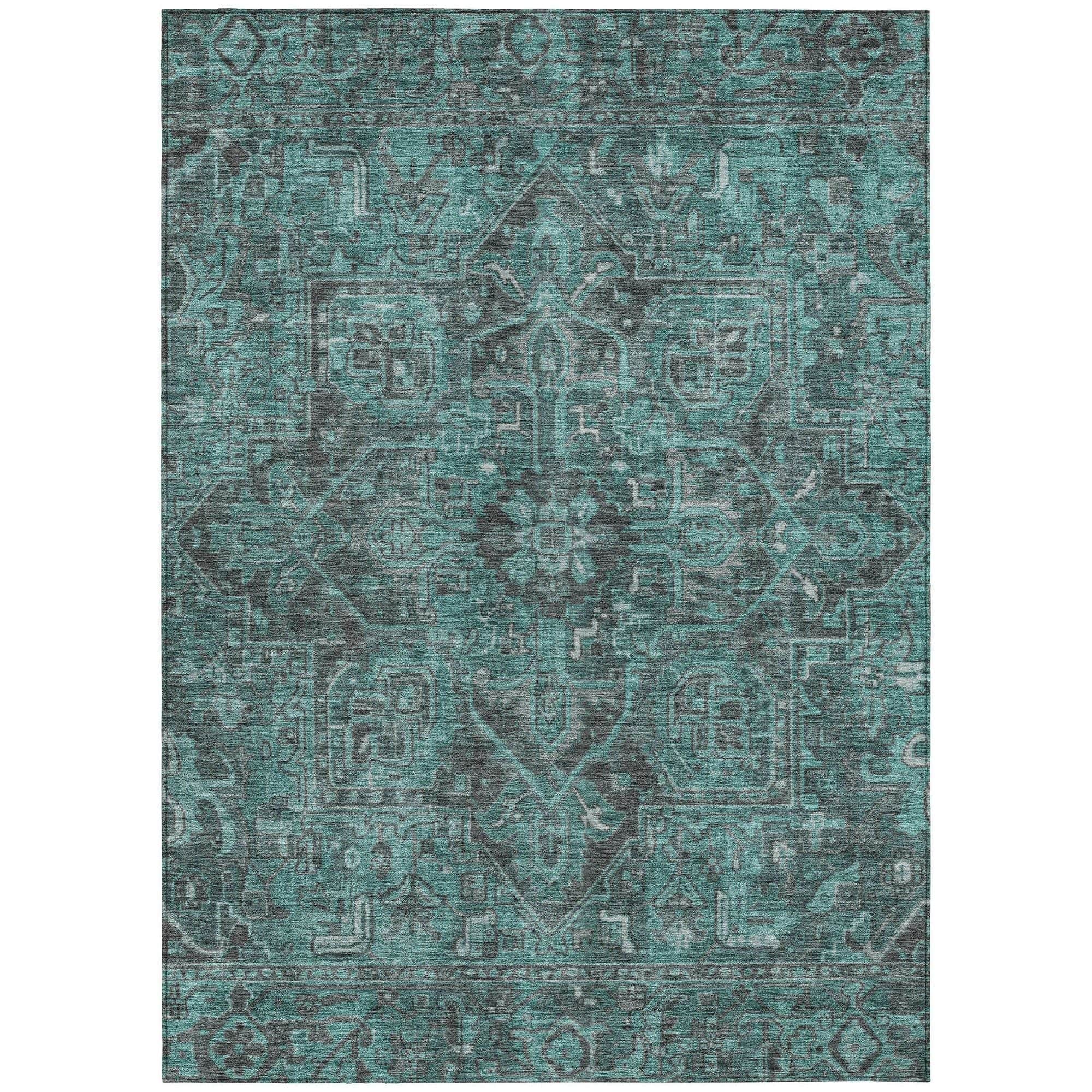 Machine Washable Turquoise Teal Rug - Indoor / Outdoor - Kids / Pet Friendly Oriental Print Rug