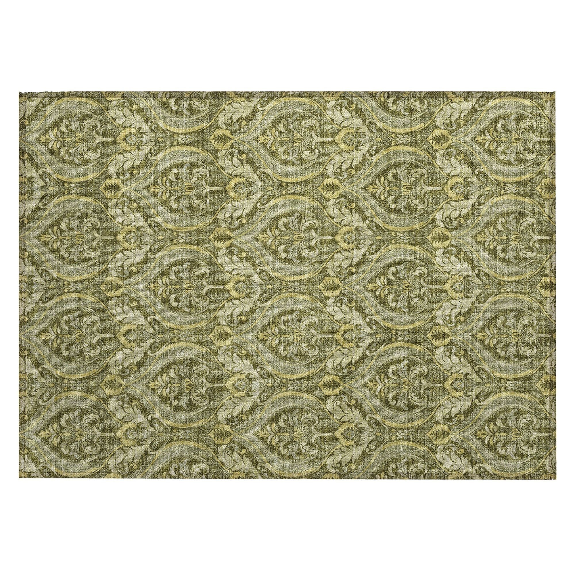 Machine Washable Green Rug - Indoor / Outdoor - Kids / Pet Friendly Panel Print Rug
