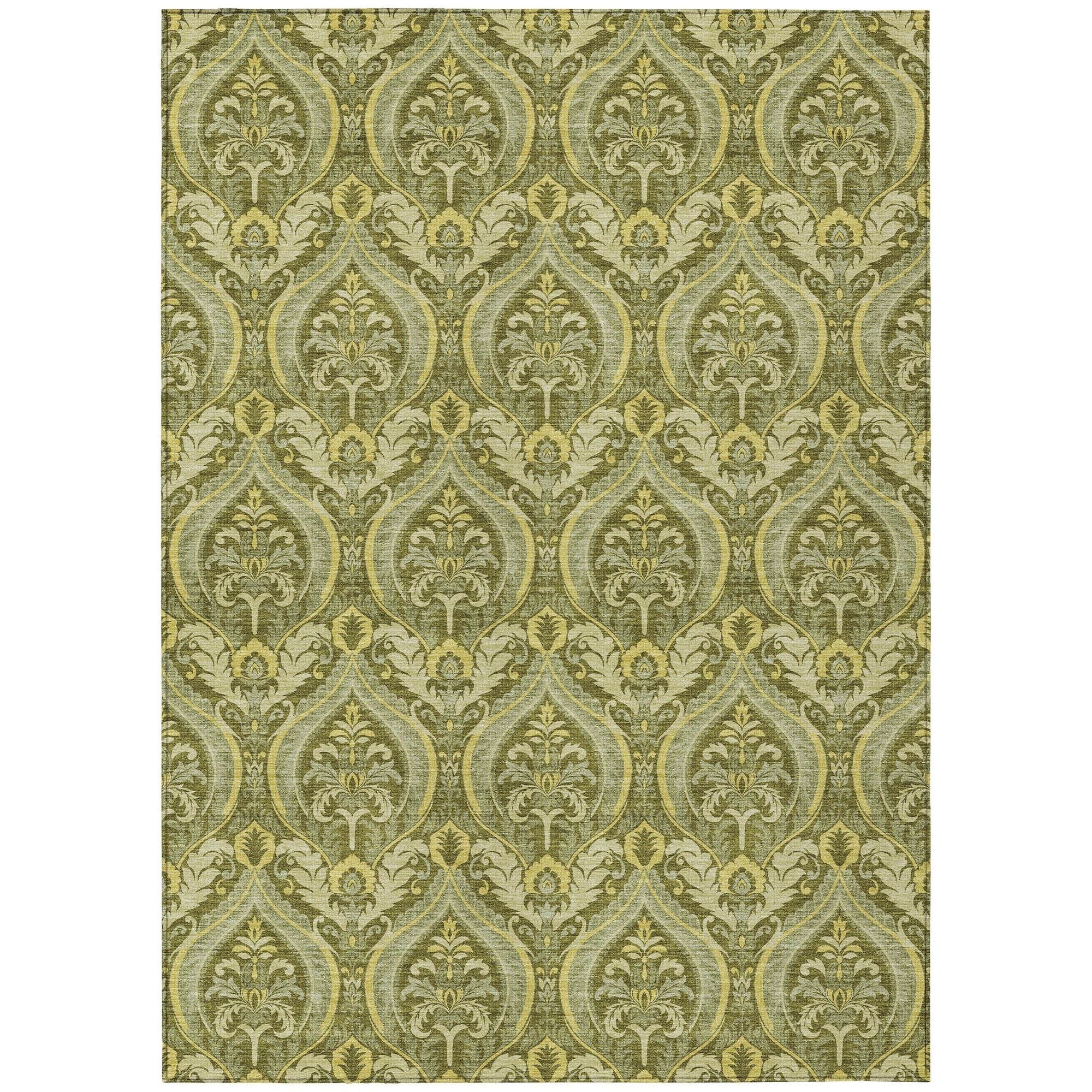 Machine Washable Green Rug - Indoor / Outdoor - Kids / Pet Friendly Panel Print Rug