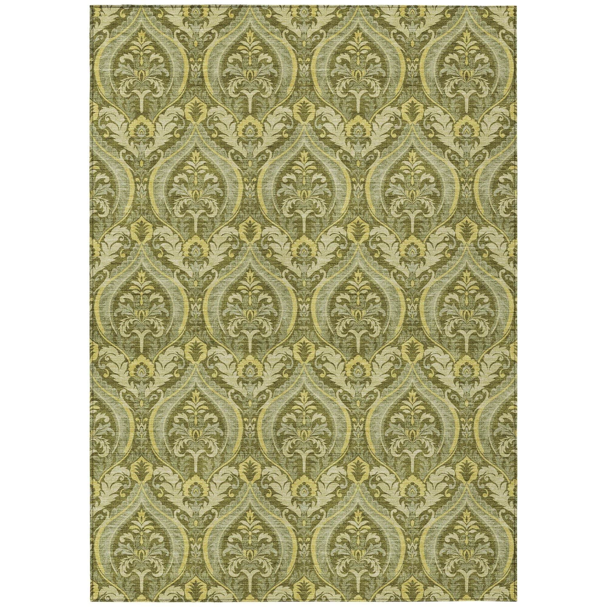 Machine Washable Green Rug - Indoor / Outdoor - Kids / Pet Friendly Panel Print Rug