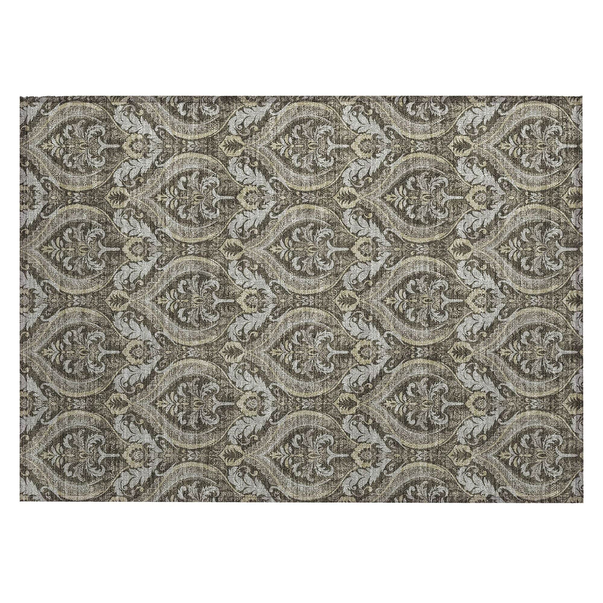 Machine Washable Taupe Brown Rug - Indoor / Outdoor - Kids / Pet Friendly Panel Print Rug