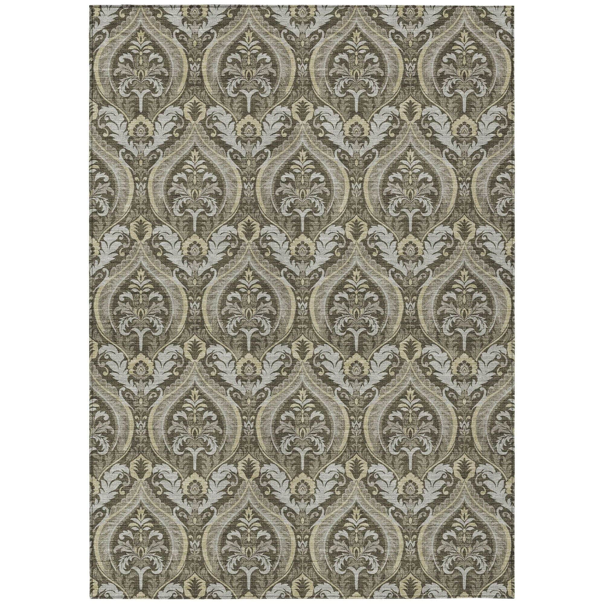 Machine Washable Taupe Brown Rug - Indoor / Outdoor - Kids / Pet Friendly Panel Print Rug