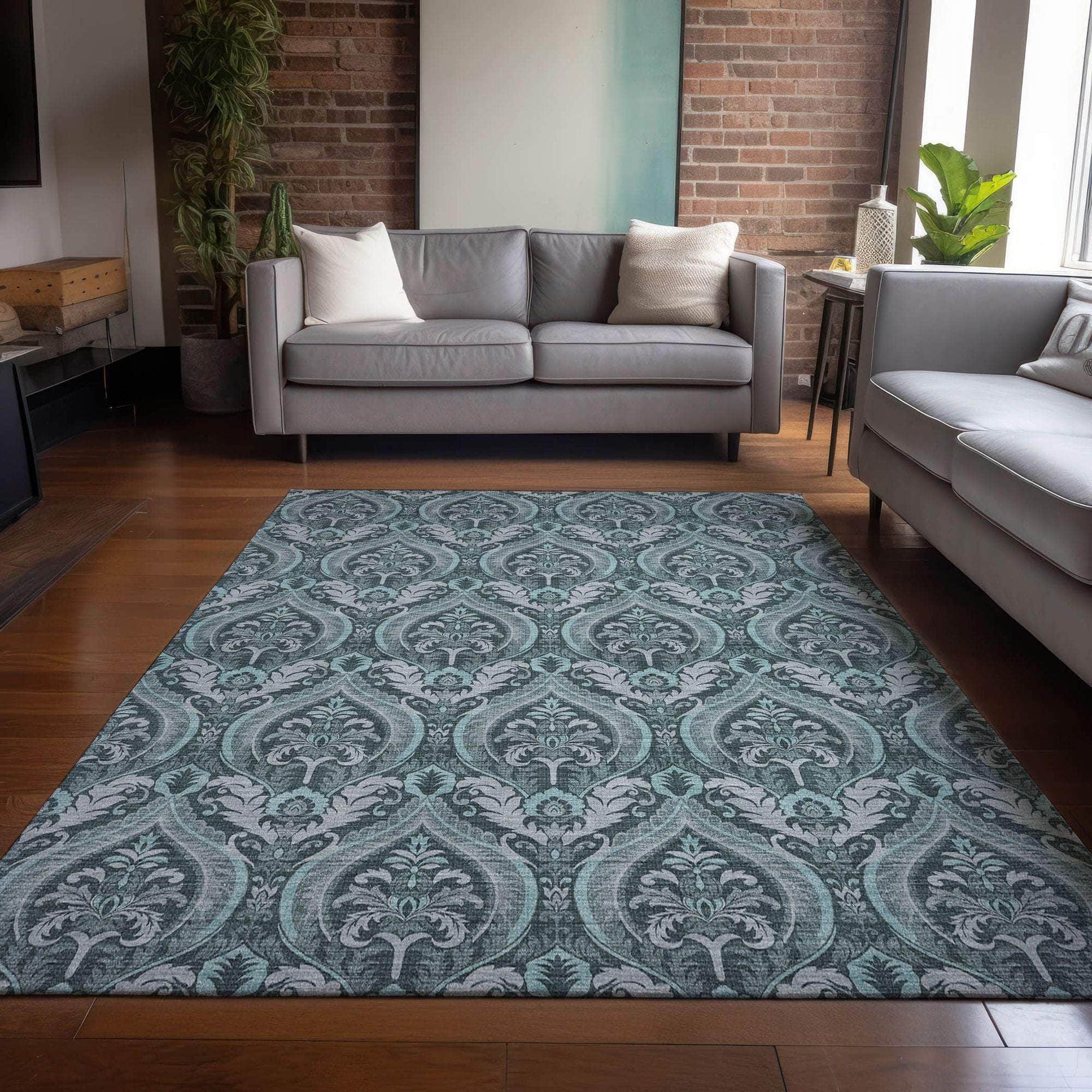 Machine Made ACN572 Teal Rugs