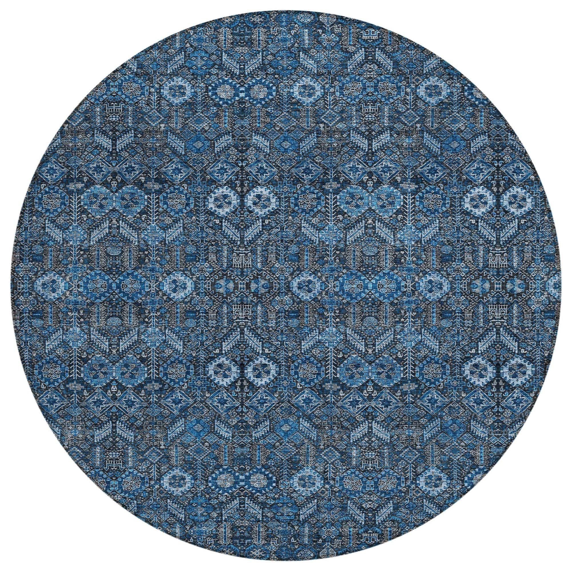 Machine Washable Blue Rug - Indoor / Outdoor - Kids / Pet Friendly Bohemian Print Rug