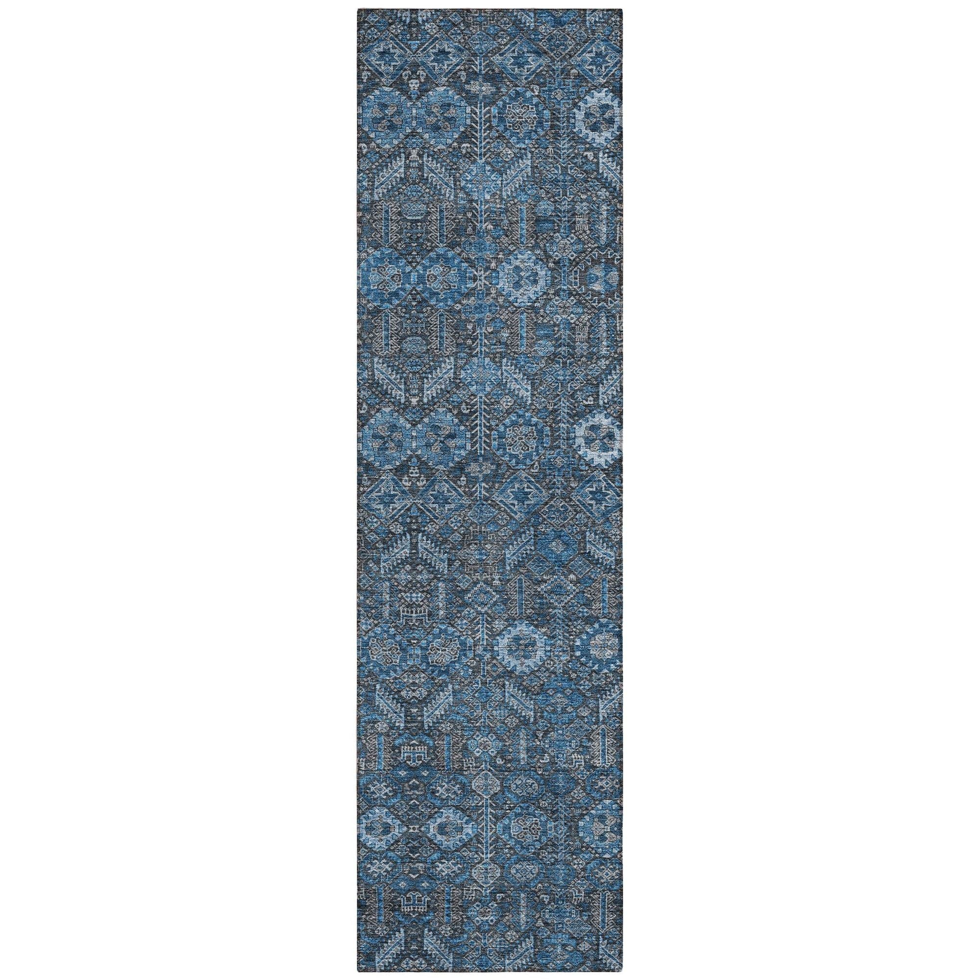 Machine Washable Blue Rug - Indoor / Outdoor - Kids / Pet Friendly Bohemian Print Rug