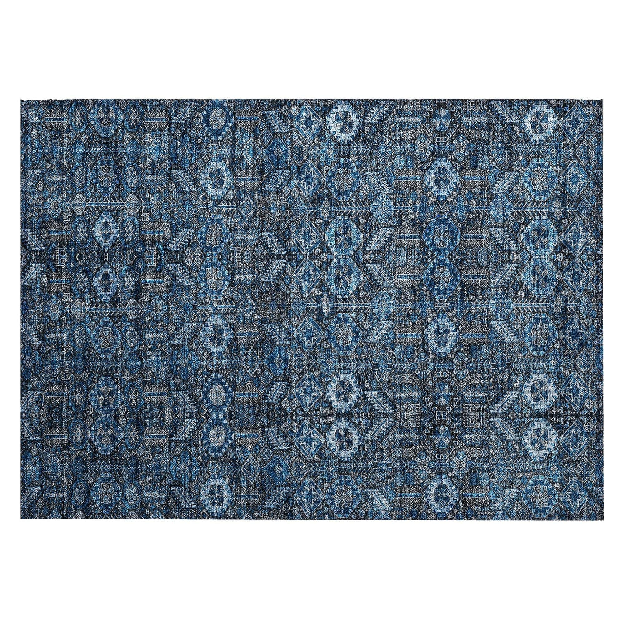 Machine Washable Blue Rug - Indoor / Outdoor - Kids / Pet Friendly Bohemian Print Rug