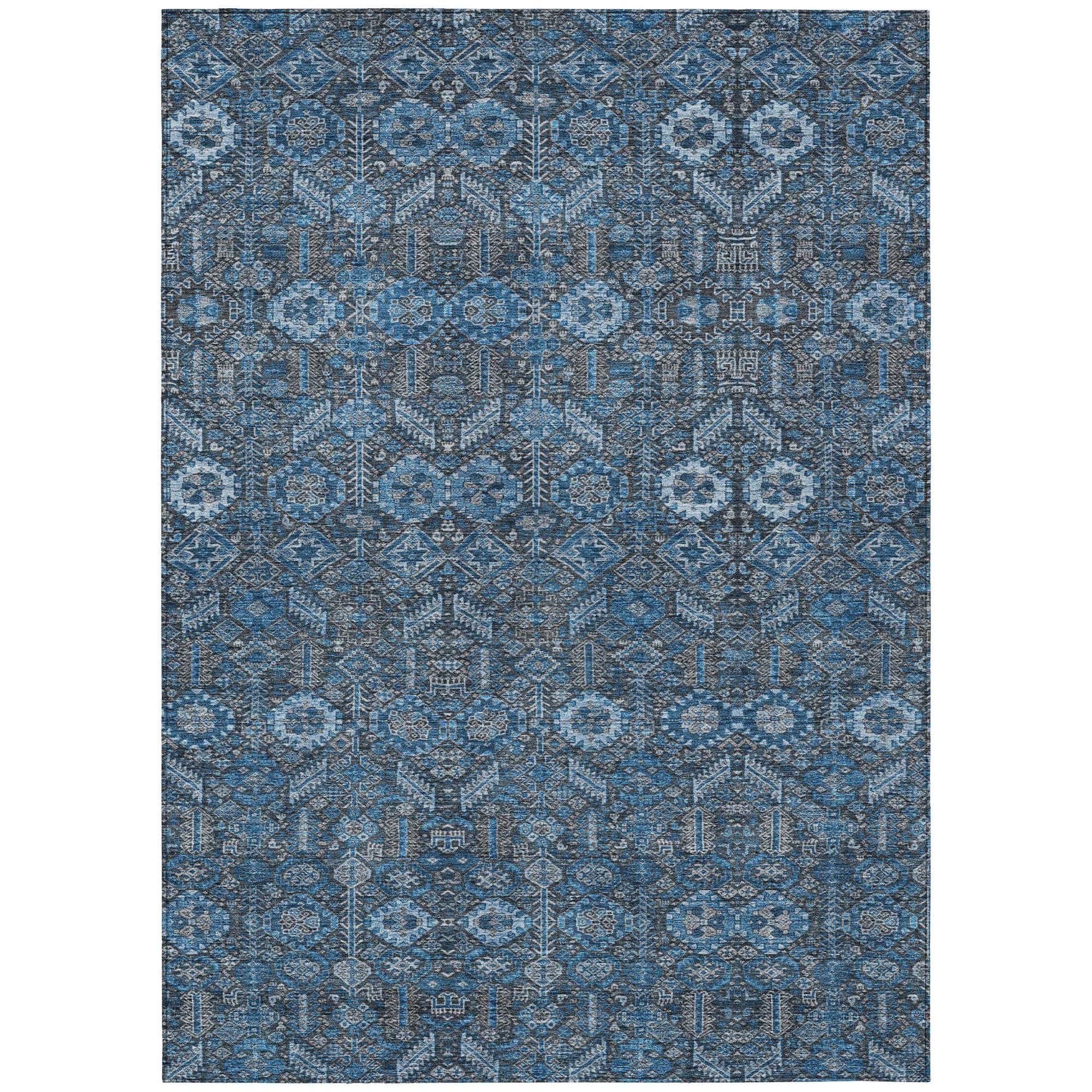Machine Washable Blue Rug - Indoor / Outdoor - Kids / Pet Friendly Bohemian Print Rug