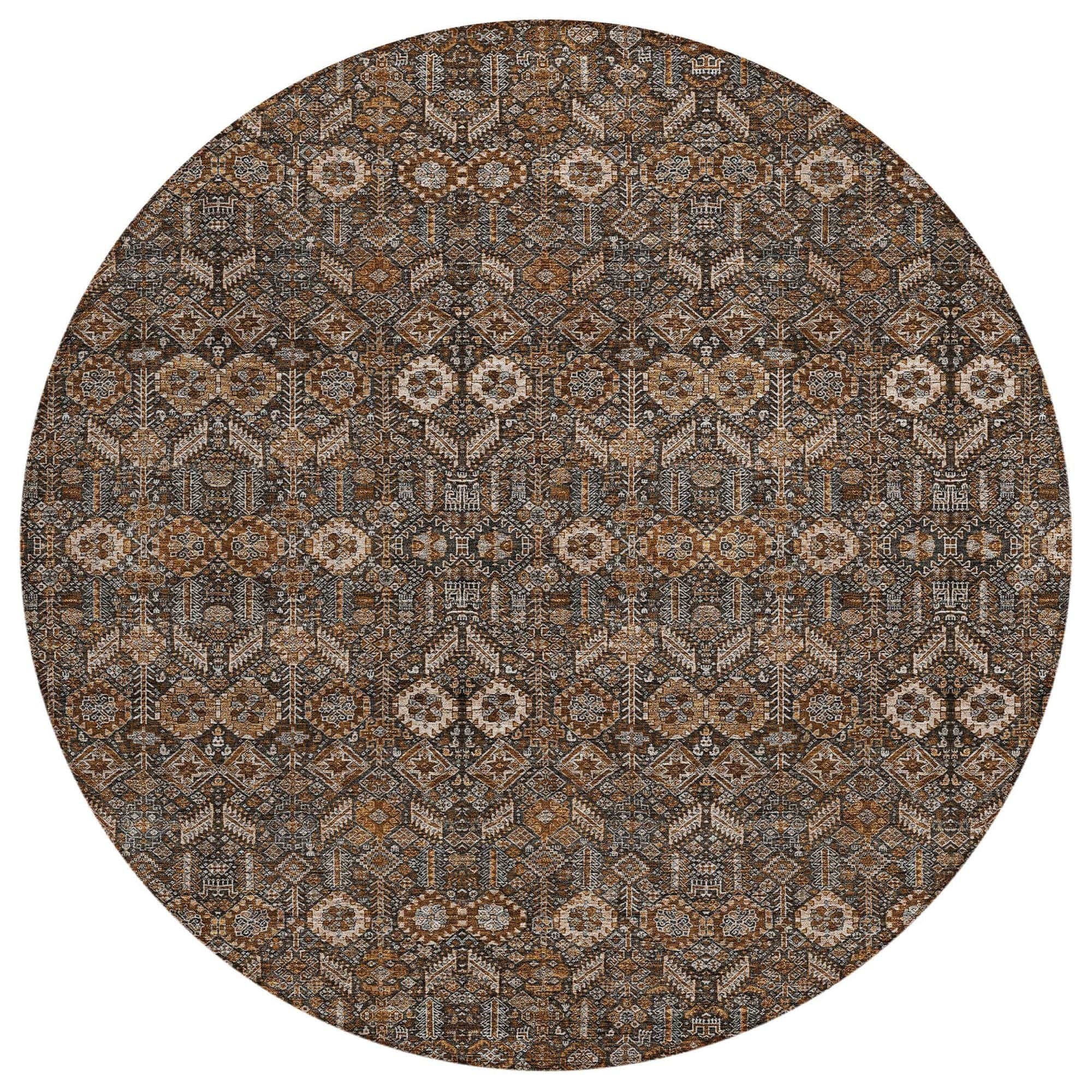 Machine Washable Chocolate Brown Rug - Indoor / Outdoor - Kids / Pet Friendly Bohemian Print Rug
