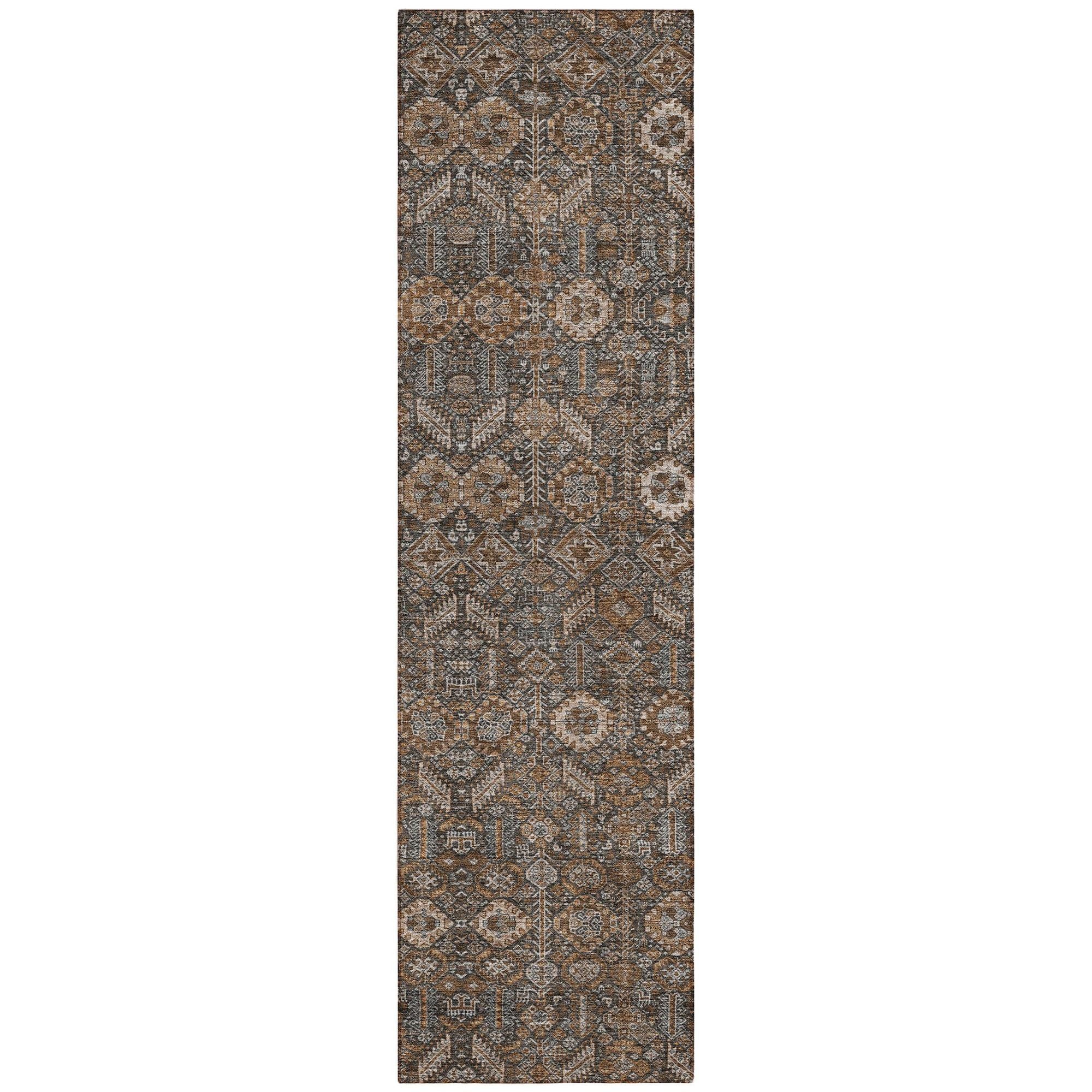 Machine Washable Chocolate Brown Rug - Indoor / Outdoor - Kids / Pet Friendly Bohemian Print Rug