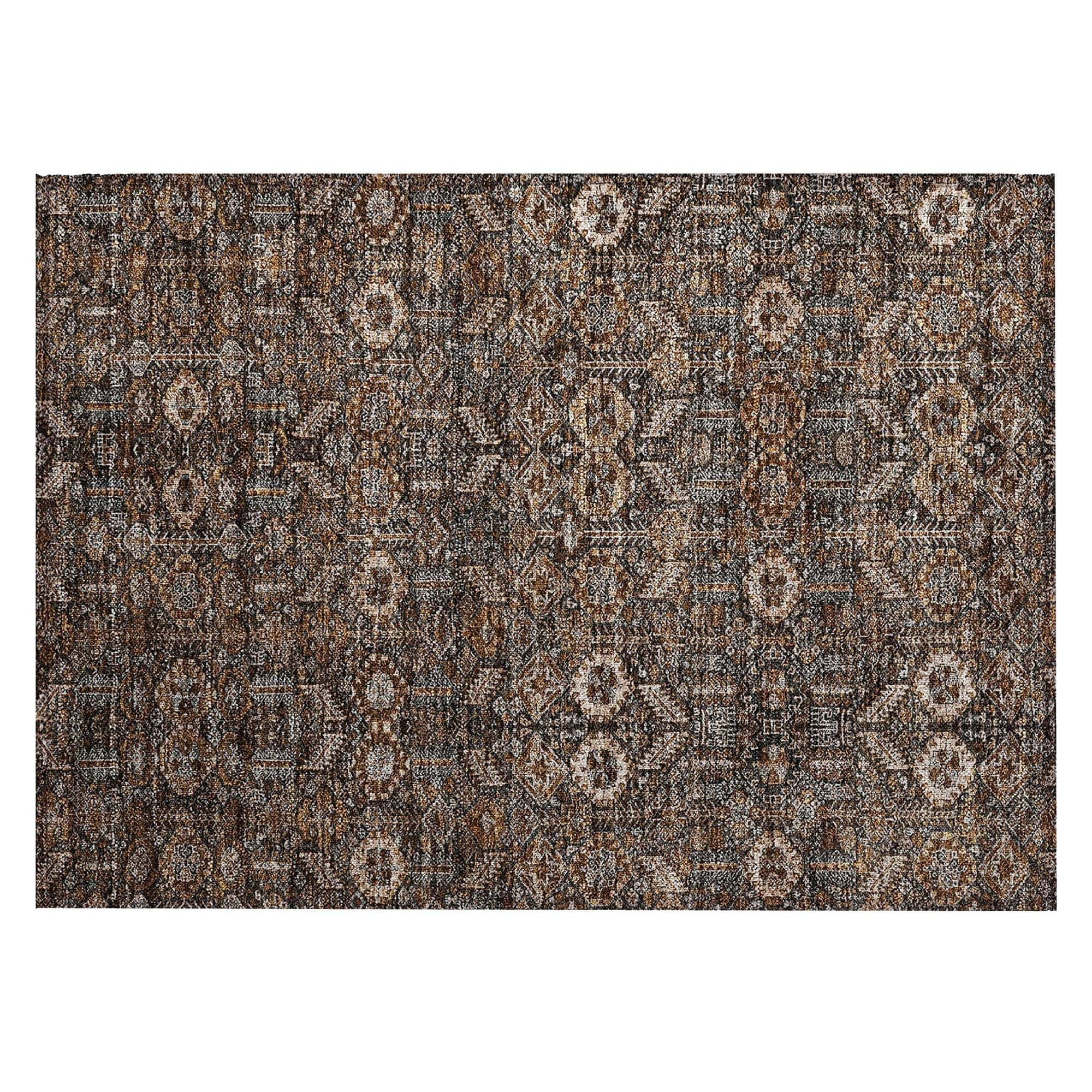 Machine Washable Chocolate Brown Rug - Indoor / Outdoor - Kids / Pet Friendly Bohemian Print Rug