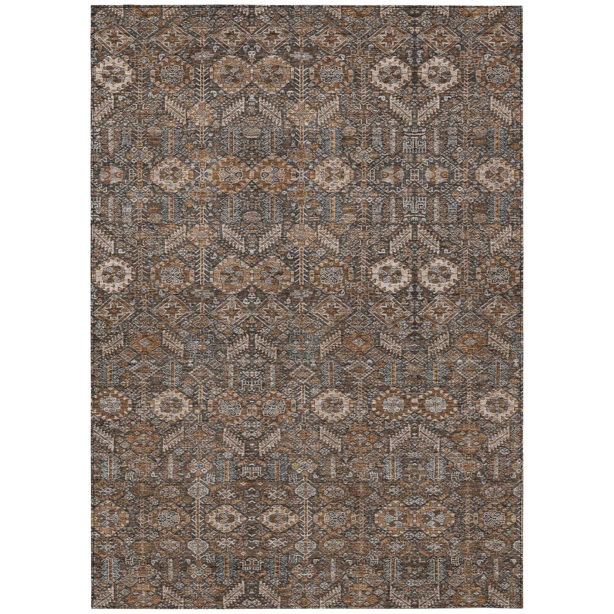 Machine Washable Chocolate Brown Rug - Indoor / Outdoor - Kids / Pet Friendly Bohemian Print Rug
