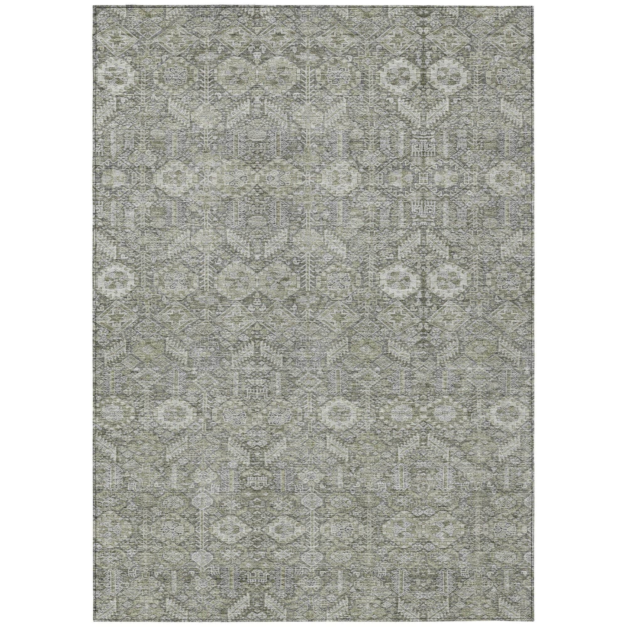 Machine Washable Gray Rug - Indoor / Outdoor - Kids / Pet Friendly Bohemian Print Rug