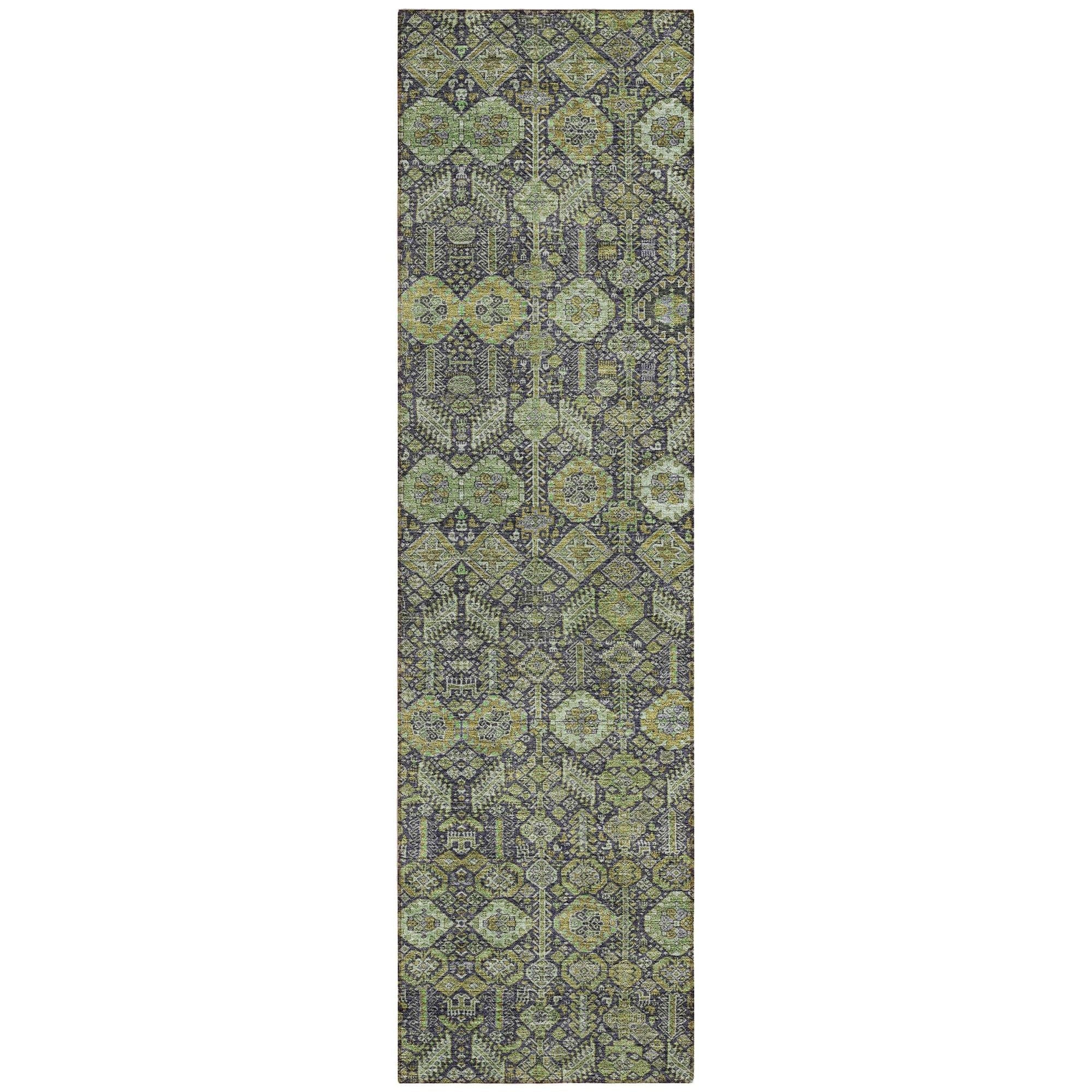 Machine Washable Green Rug - Indoor / Outdoor - Kids / Pet Friendly Bohemian Print Rug